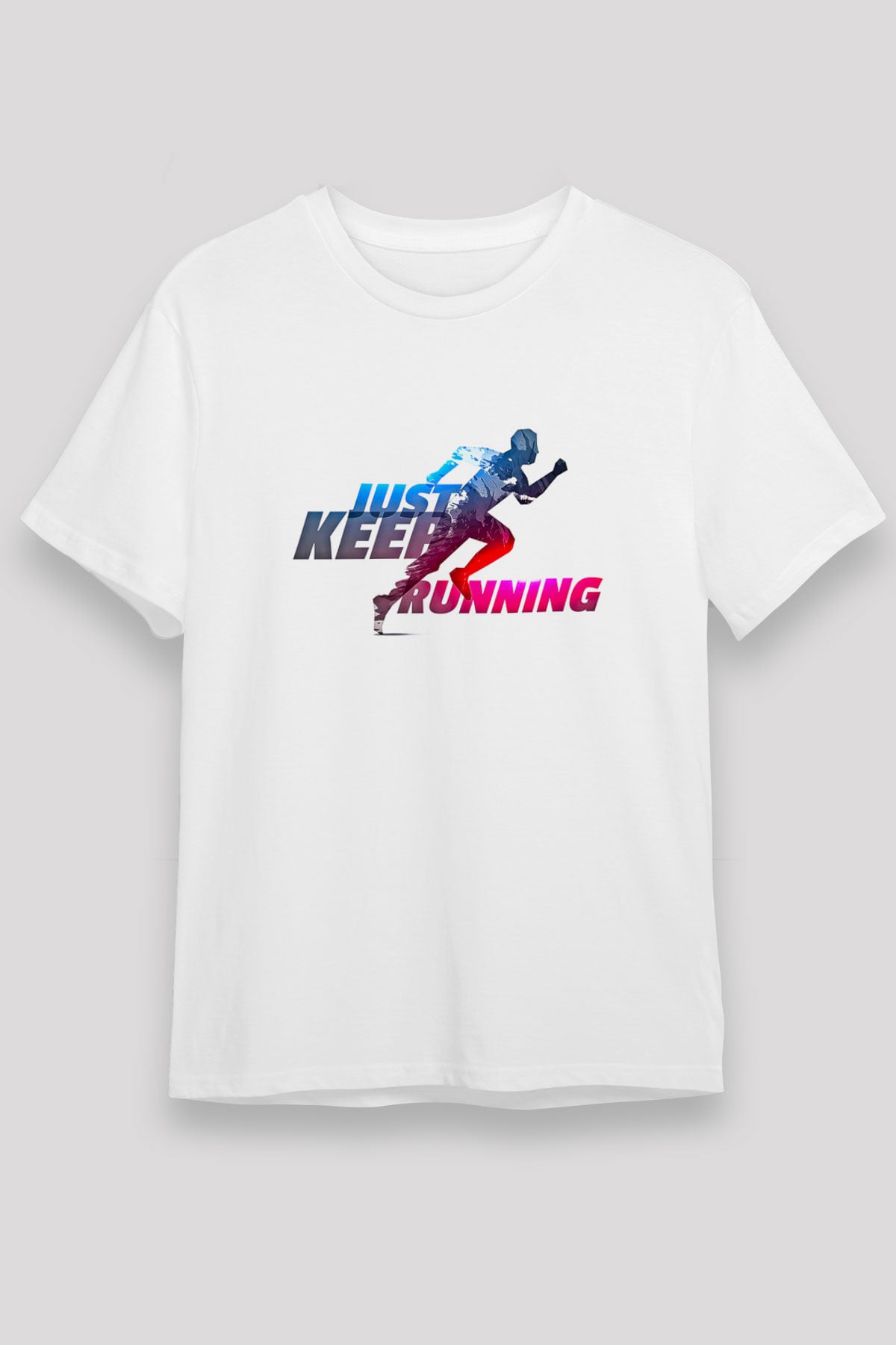 Koşu Baskılı Unisex Beyaz Tişört - Tshirt