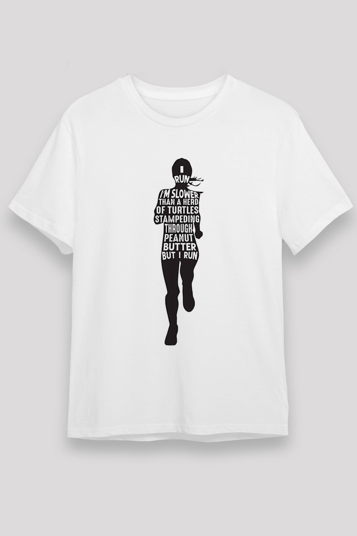 Koşu Baskılı Unisex Beyaz Tişört - Tshirt