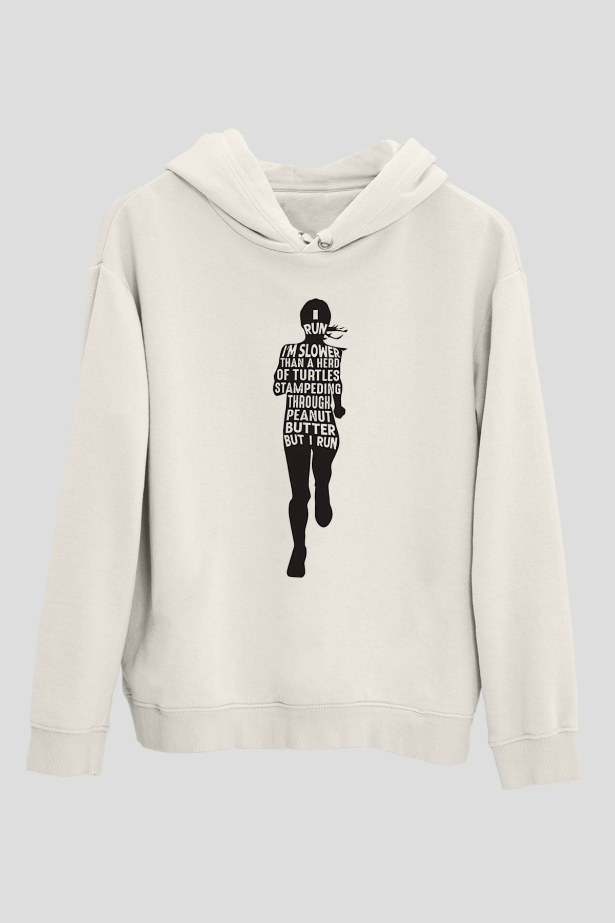 Koşu Baskılı Unisex Ekru Hoodie