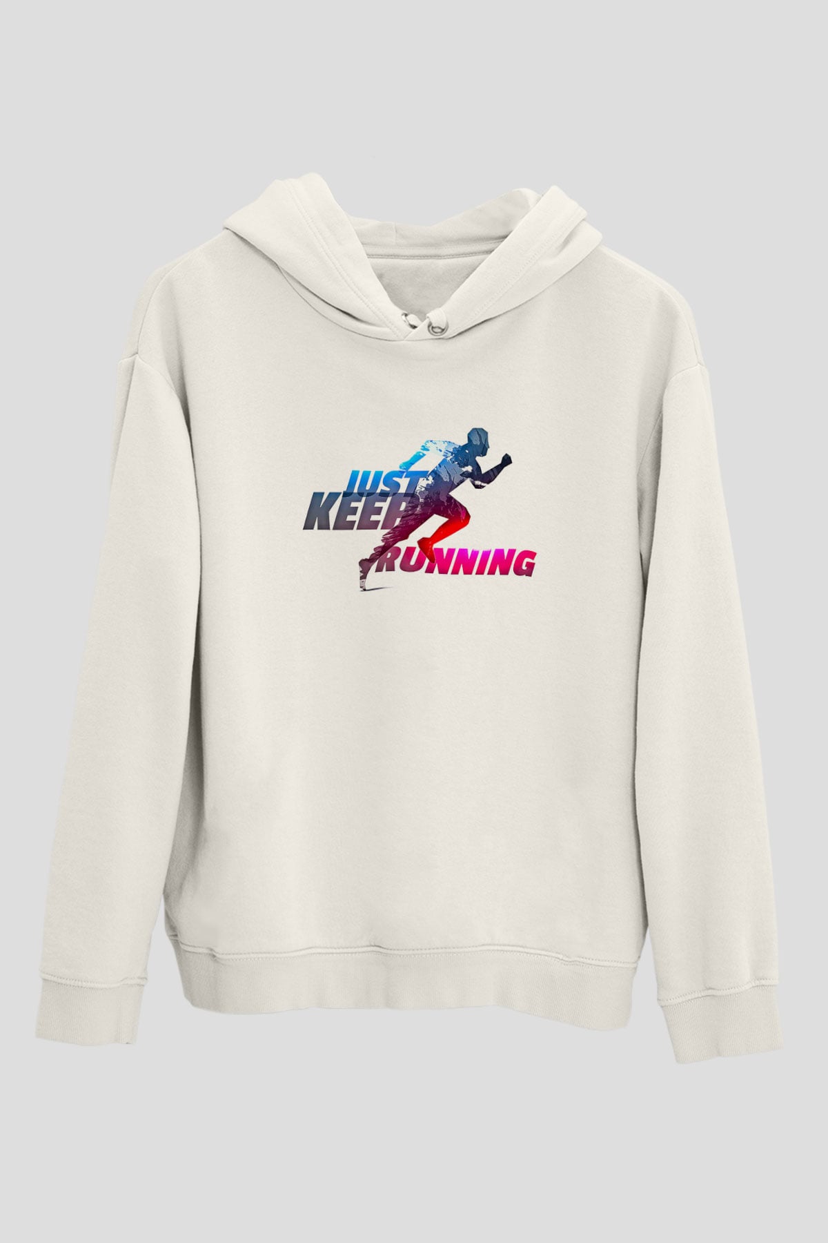 Koşu Baskılı Unisex Ekru Hoodie