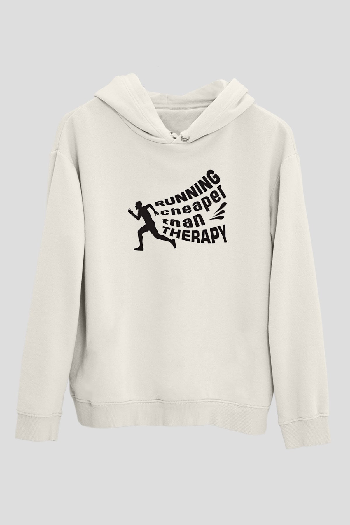 Koşu Baskılı Unisex Ekru Hoodie
