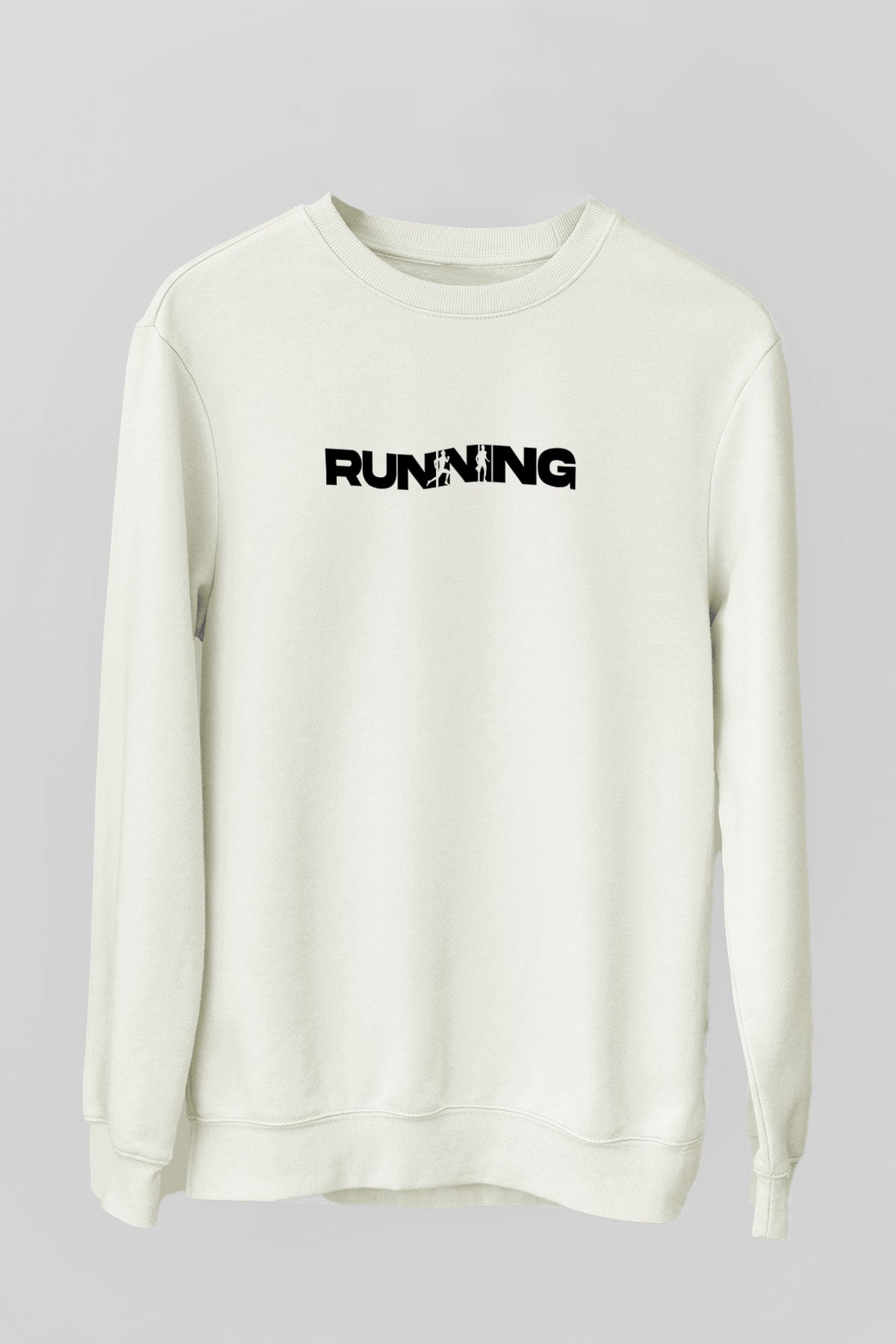 Koşu Baskılı Unisex Ekru Sweatshirt