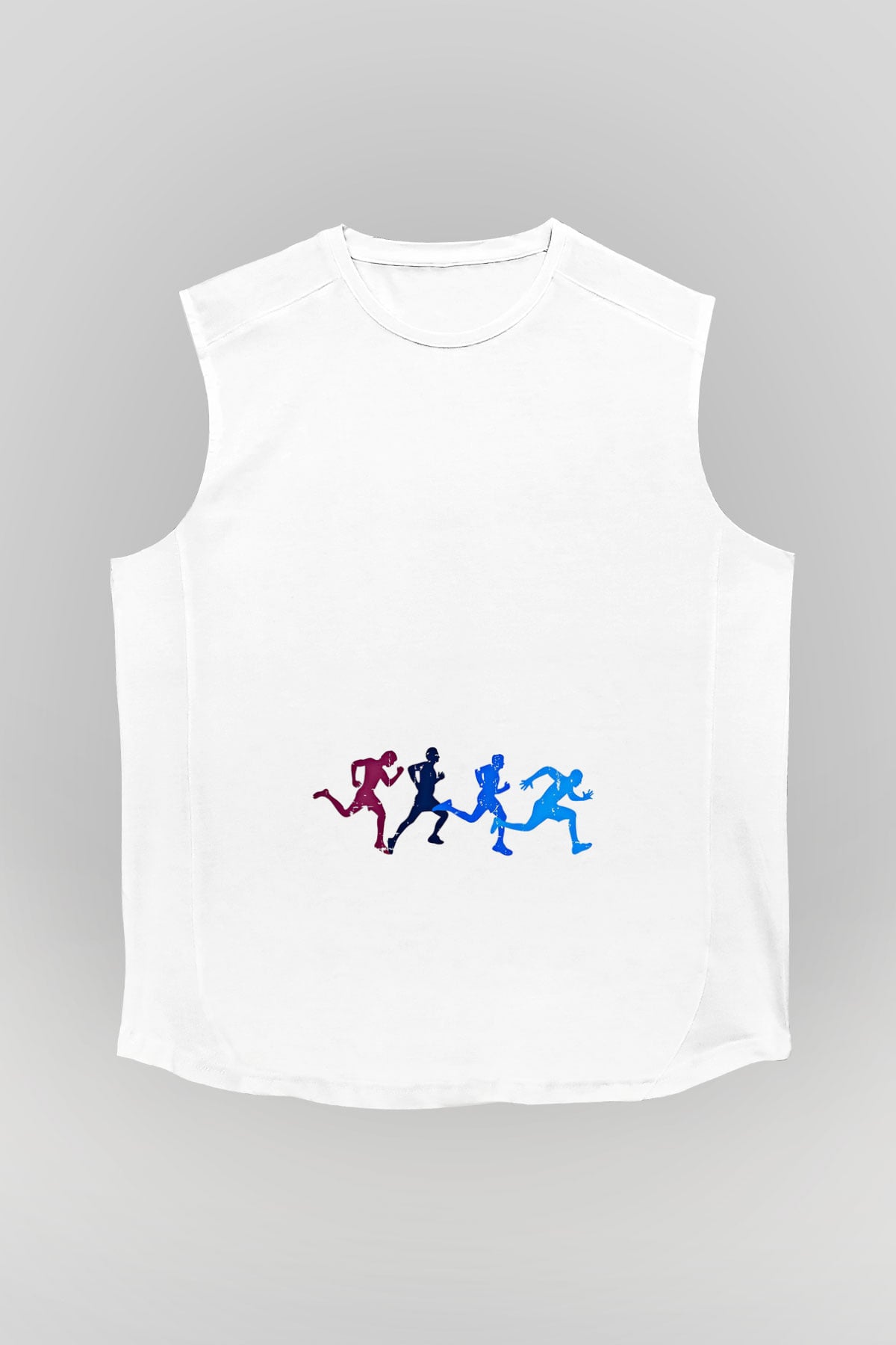 Koşu Baskılı Unisex Kolsuz Beyaz Tişört
