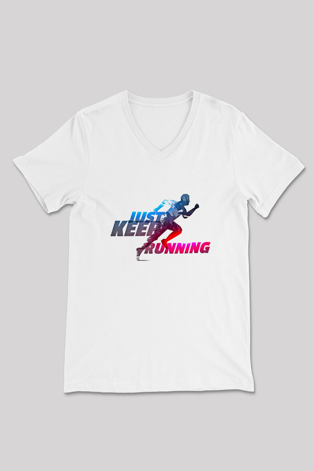 Koşu Baskılı Unisex V Yaka Tişört - Tshirt