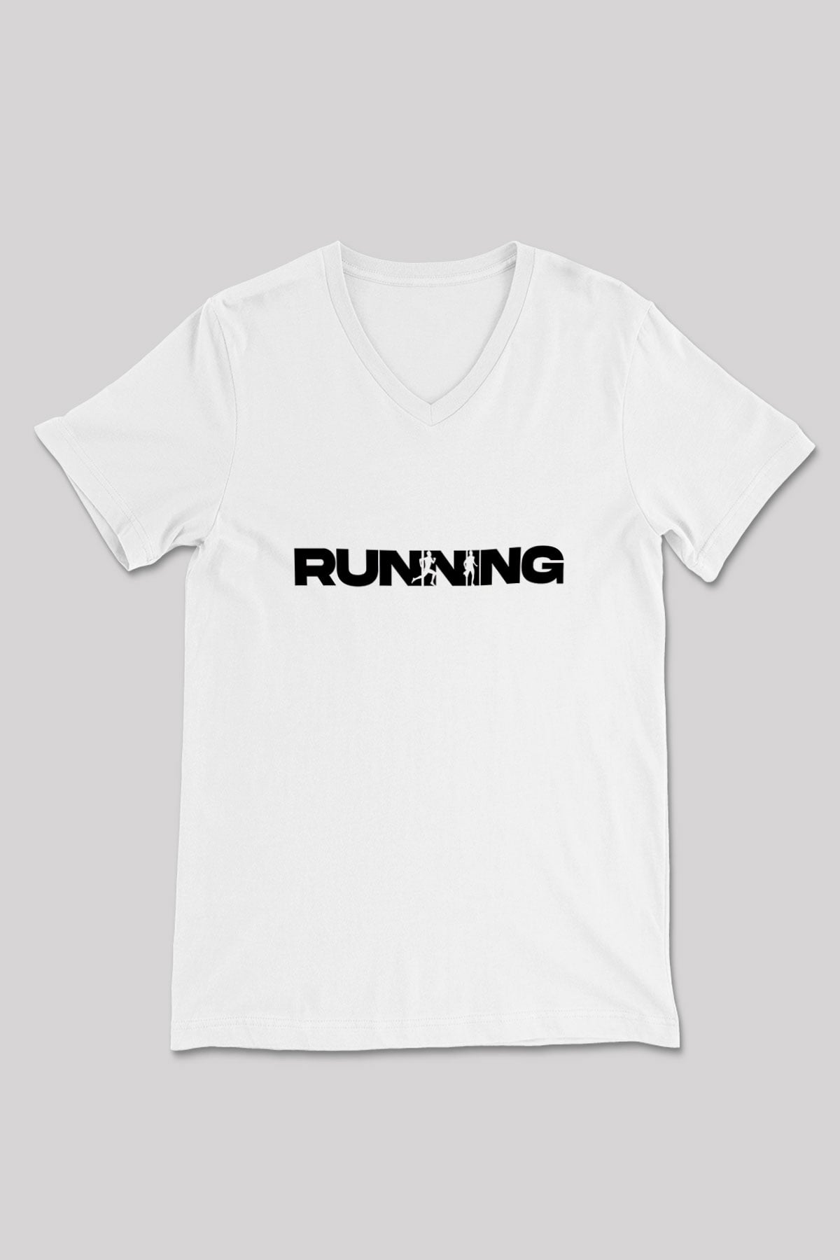 Koşu Baskılı Unisex V Yaka Tişört - Tshirt