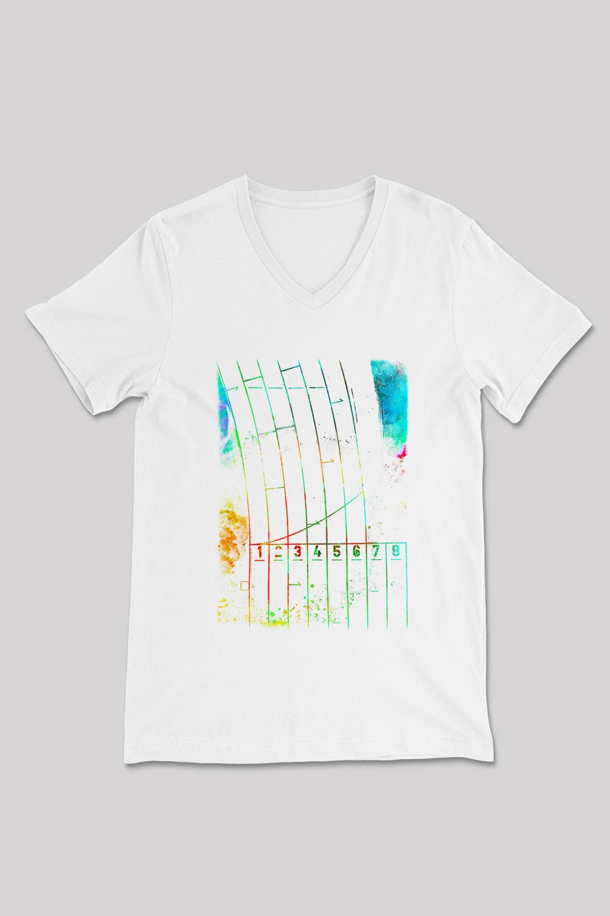 Koşu Baskılı Unisex V Yaka Tişört - Tshirt