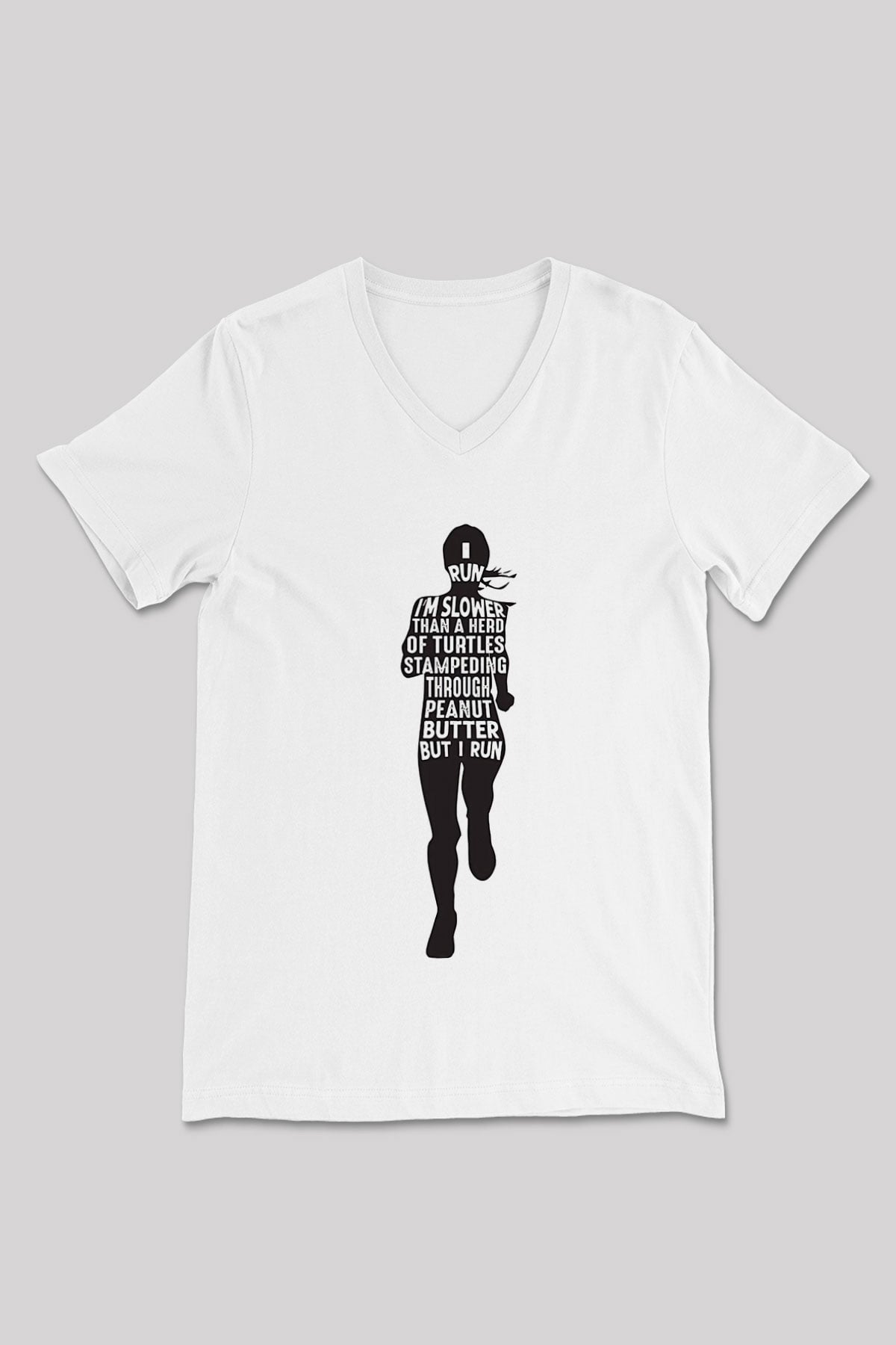 Koşu Baskılı Unisex V Yaka Tişört - Tshirt