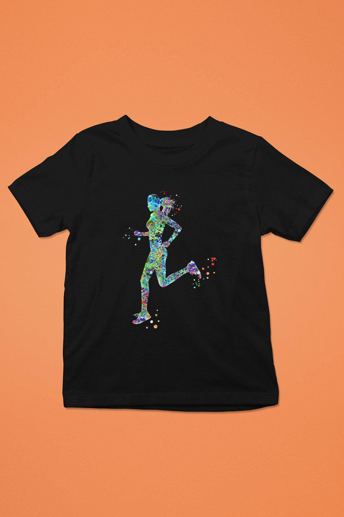 Koşu - Running Baskılı Unisex Siyah Çocuk Tİşörtü - Tshirt