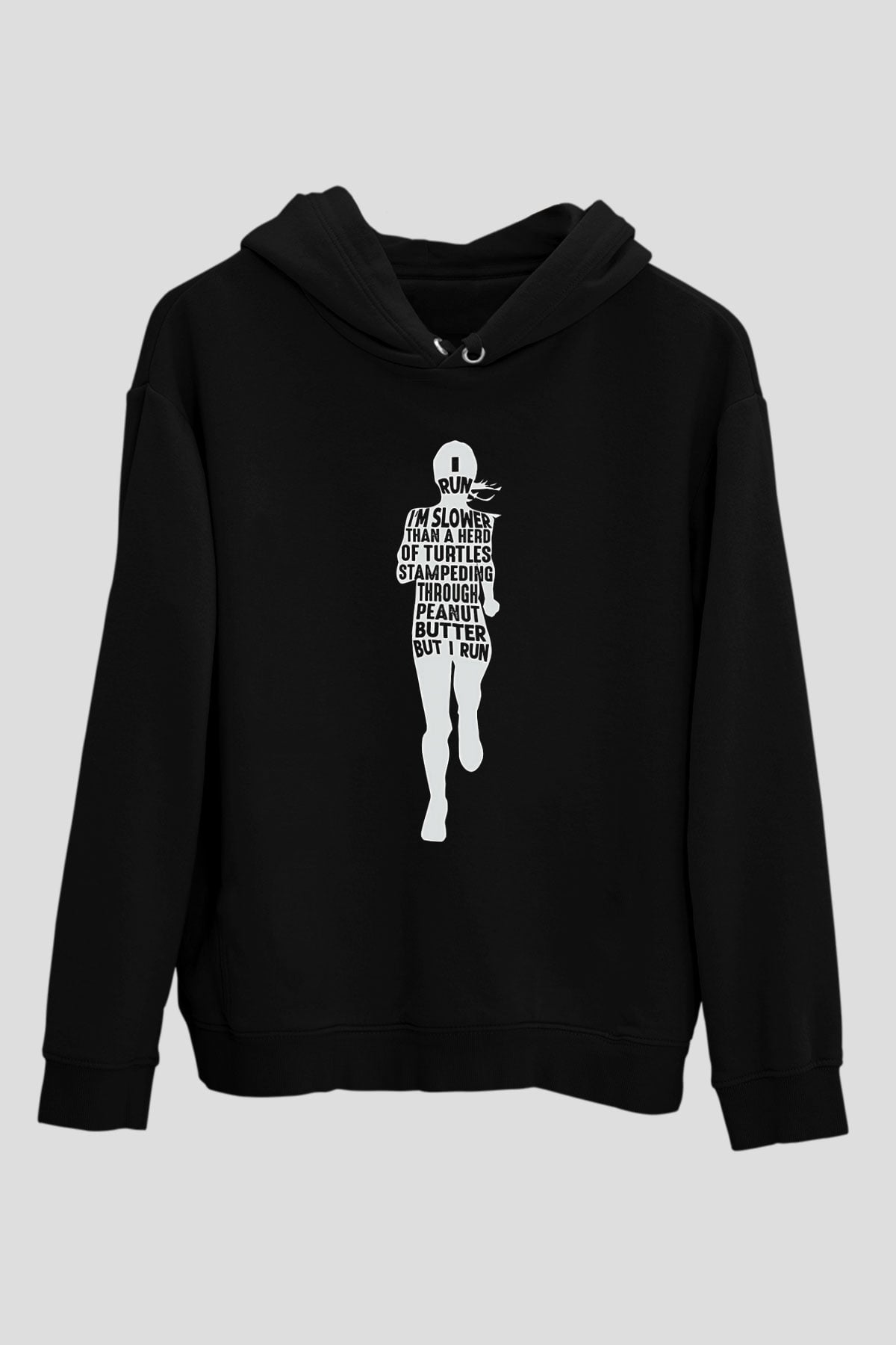Koşu - Running Baskılı Unisex Siyah Hoodie