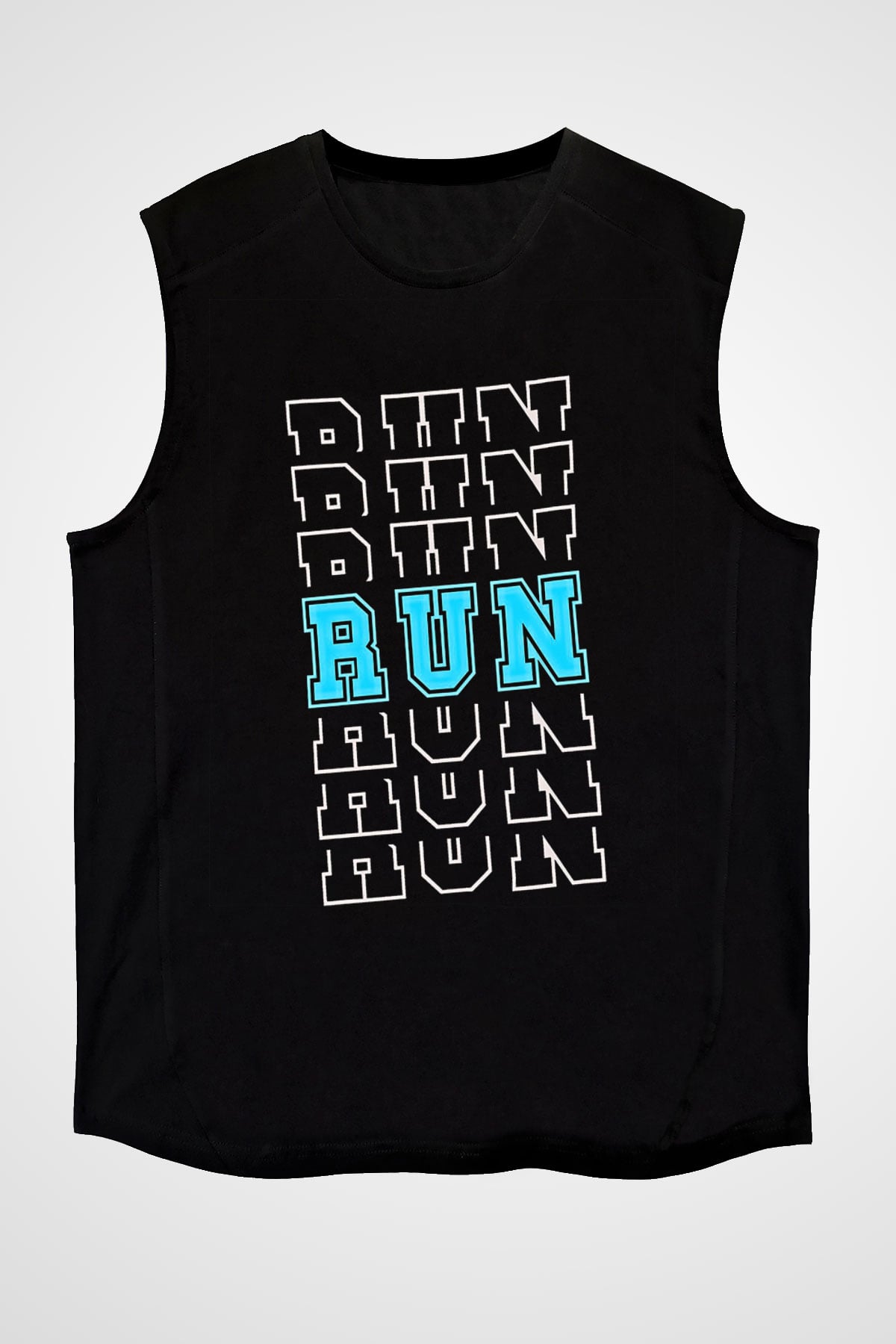 Koşu - Running Baskılı Unisex Siyah Kolsuz Tişört