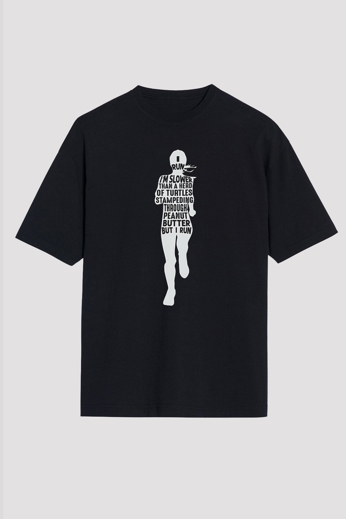 Koşu - Running Baskılı Unisex Siyah Oversize Tişört