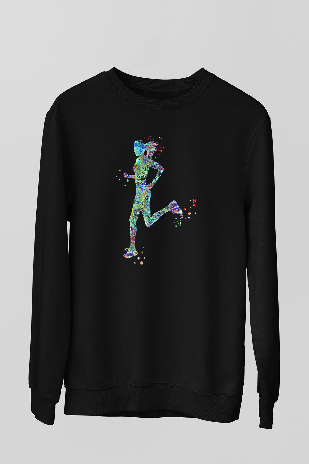Koşu - Running Baskılı Unisex Siyah Sweatshirt