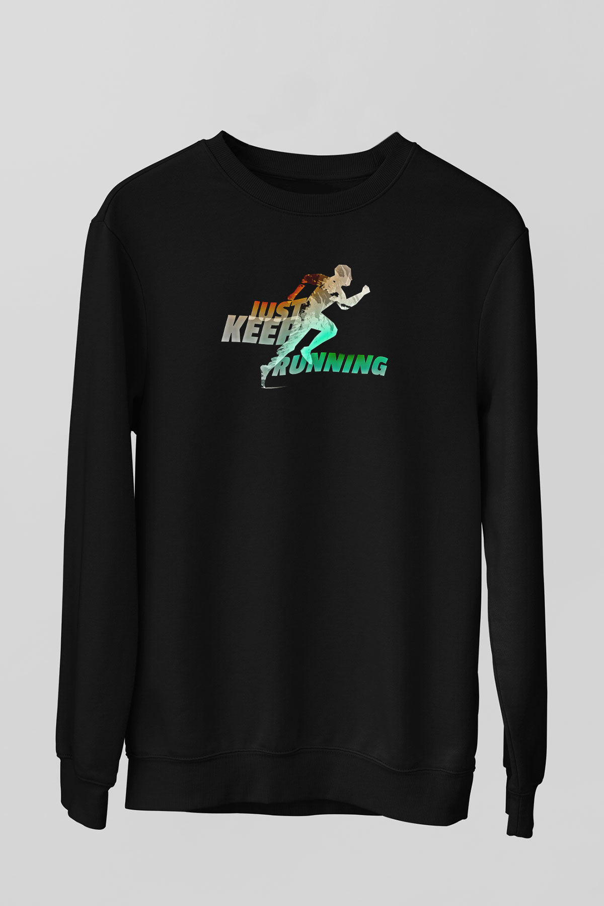 Koşu - Running Baskılı Unisex Siyah Sweatshirt