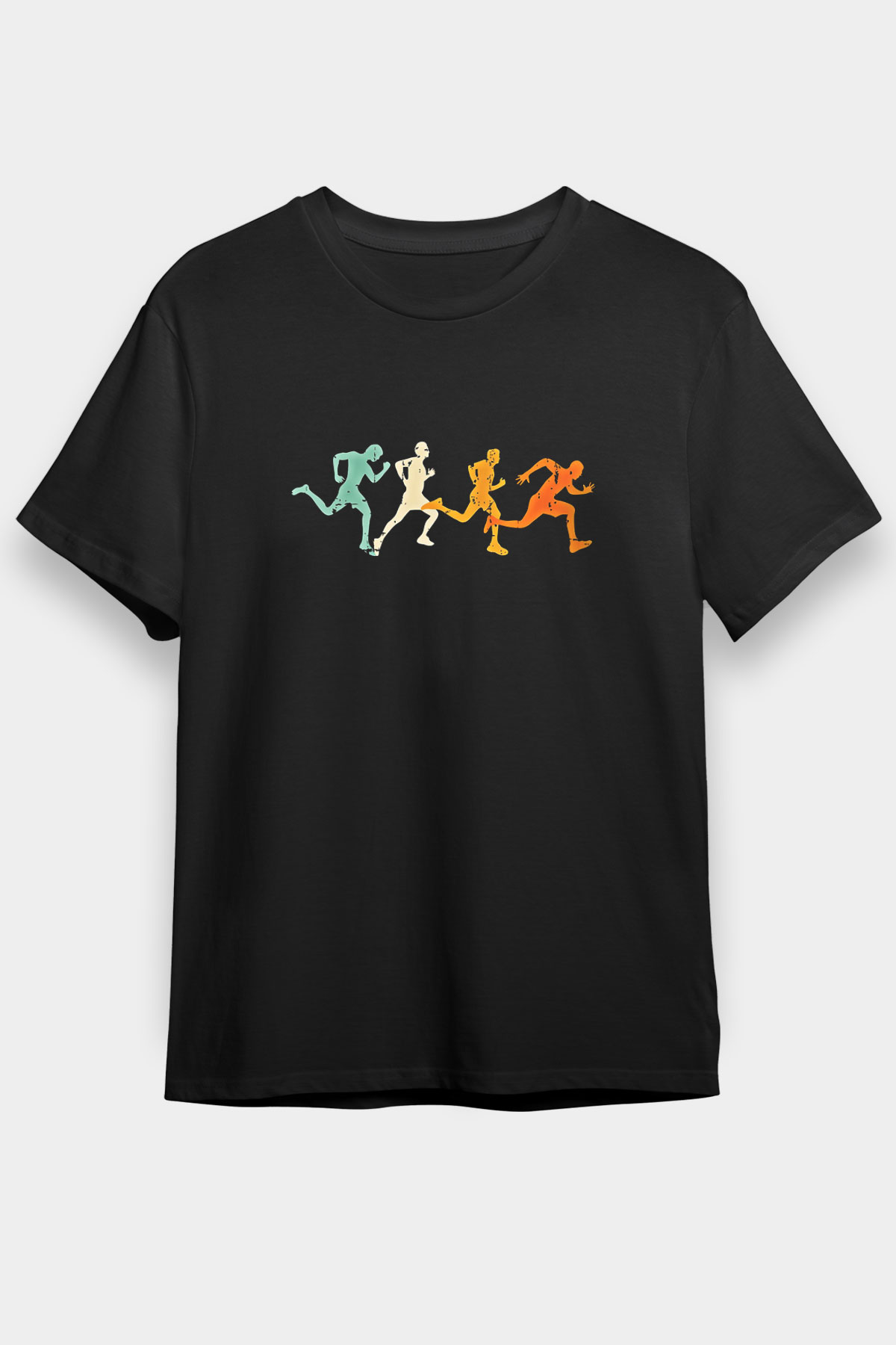 Koşu - Running Baskılı Unisex Siyah Tişört - Tshirt