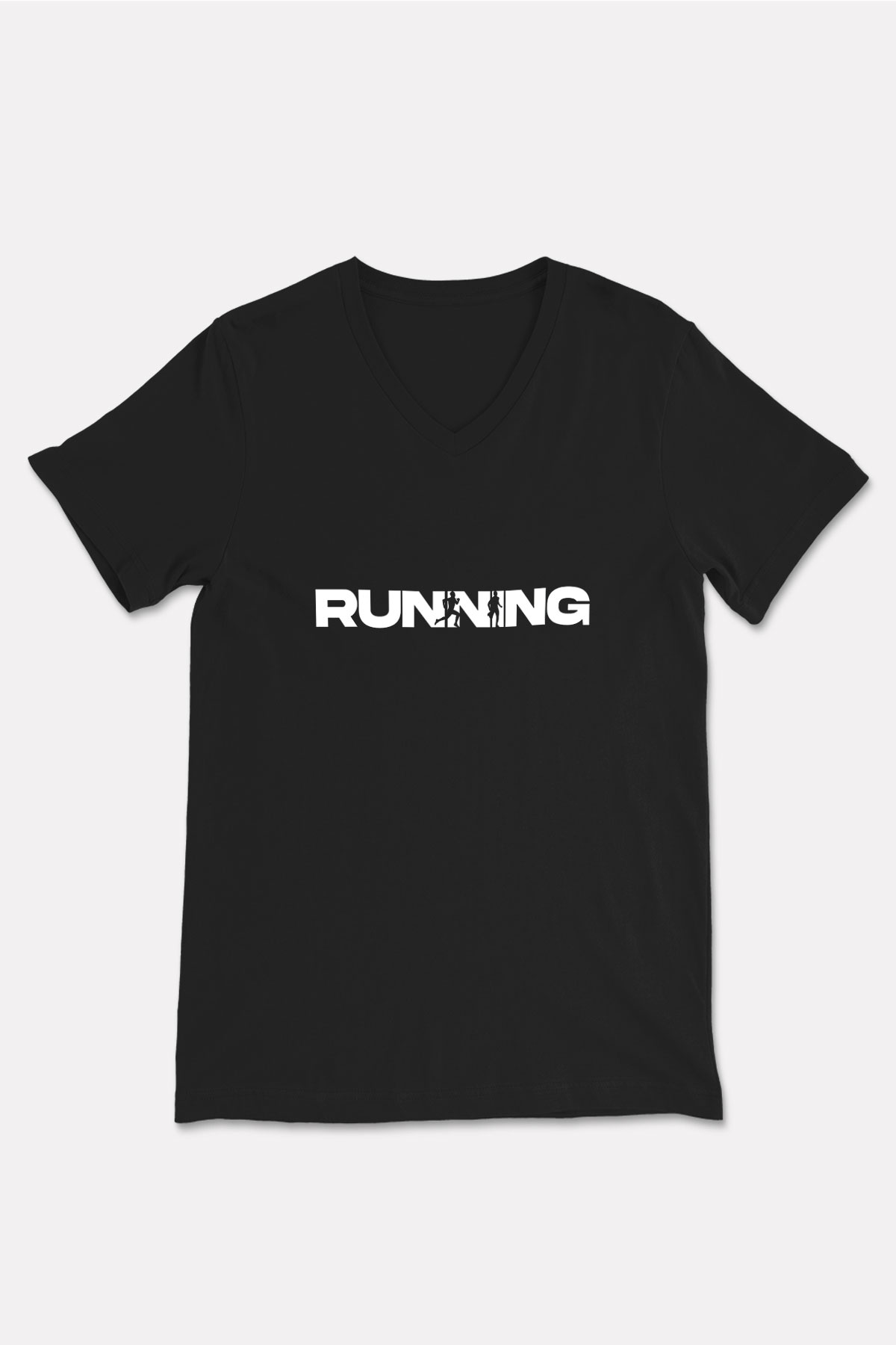 Koşu - Running Baskılı Unisex Siyah V Yaka Tişört
