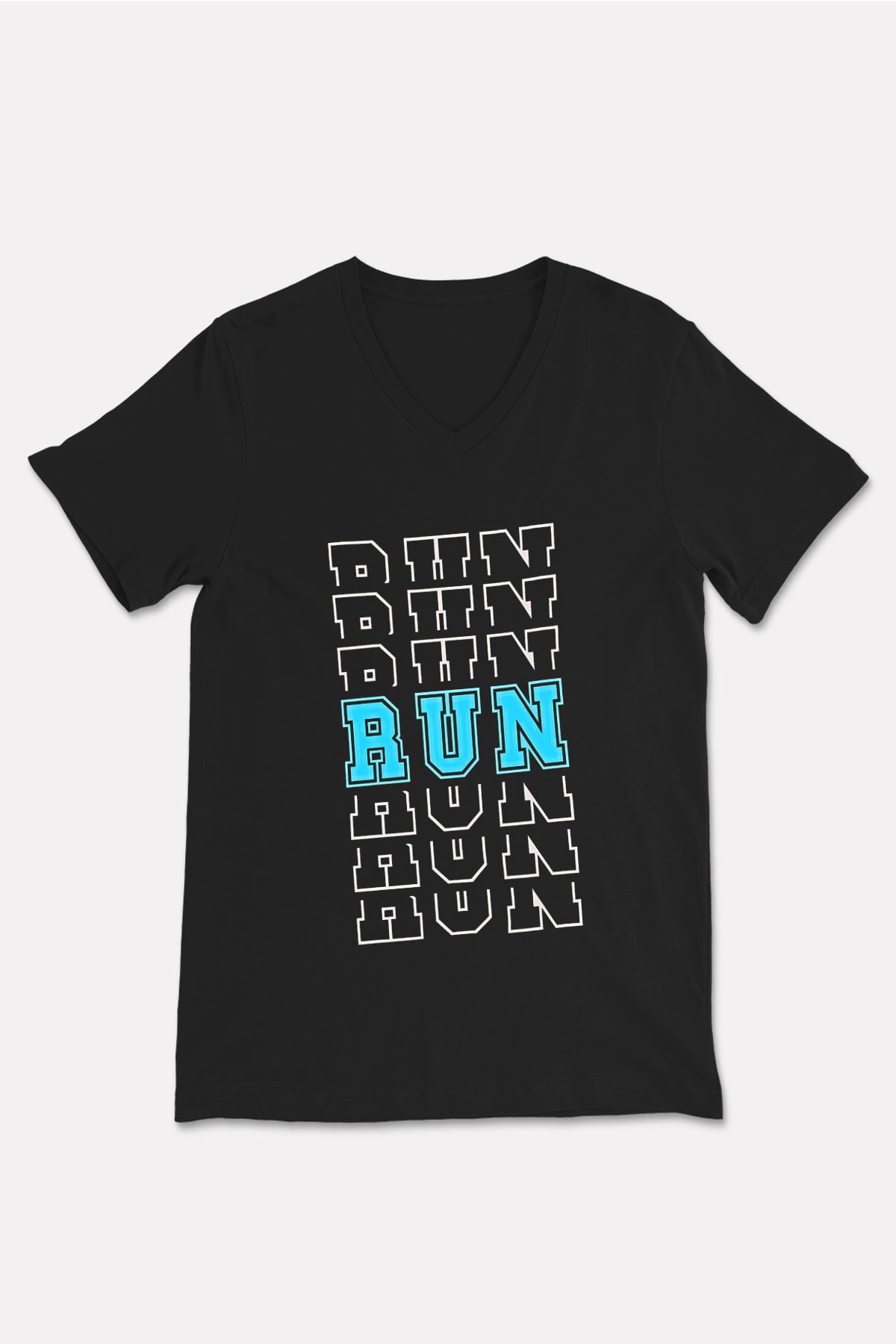 Koşu - Running Baskılı Unisex Siyah V Yaka Tişört