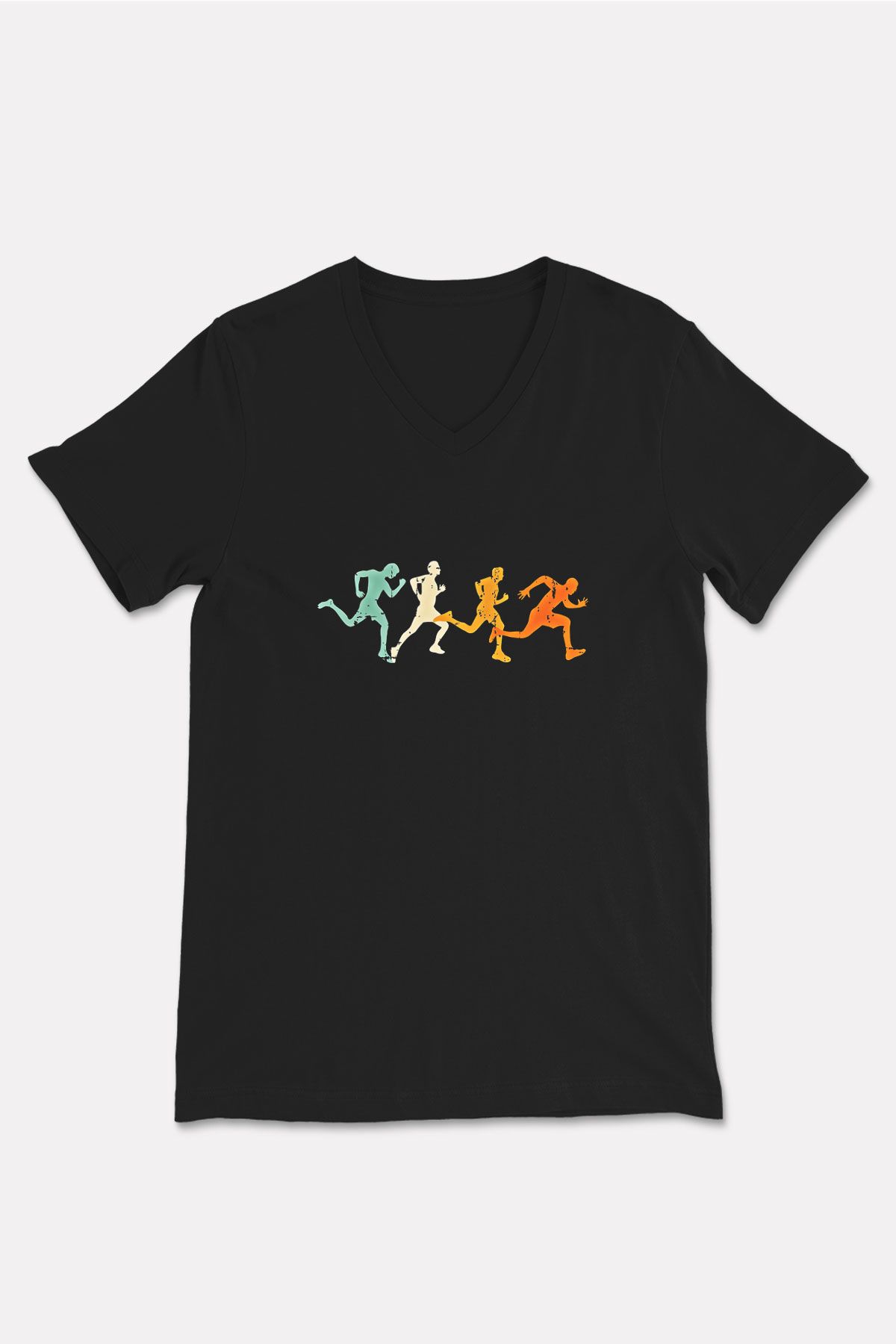 Koşu - Running Baskılı Unisex Siyah V Yaka Tişört