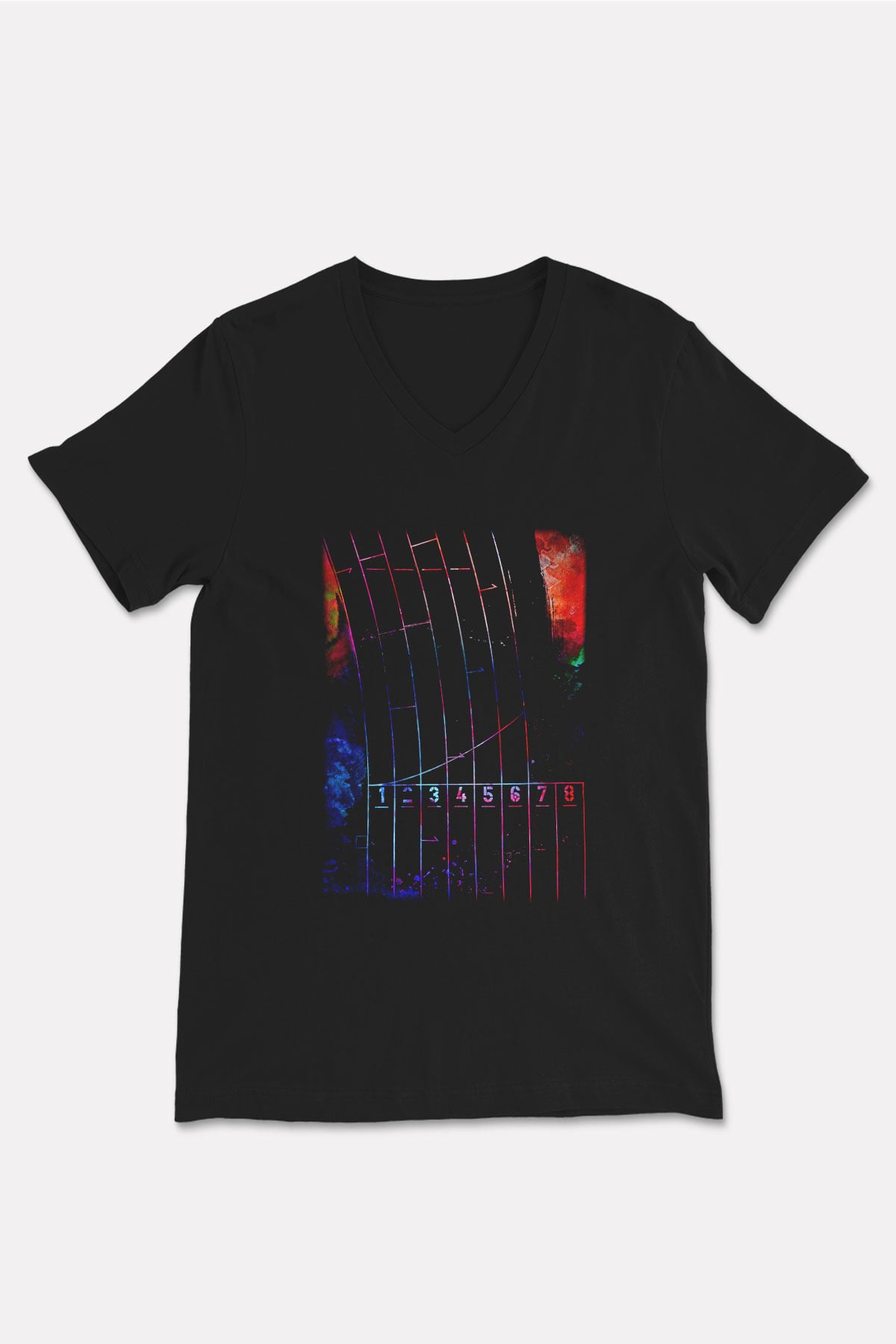 Koşu - Running Baskılı Unisex Siyah V Yaka Tişört