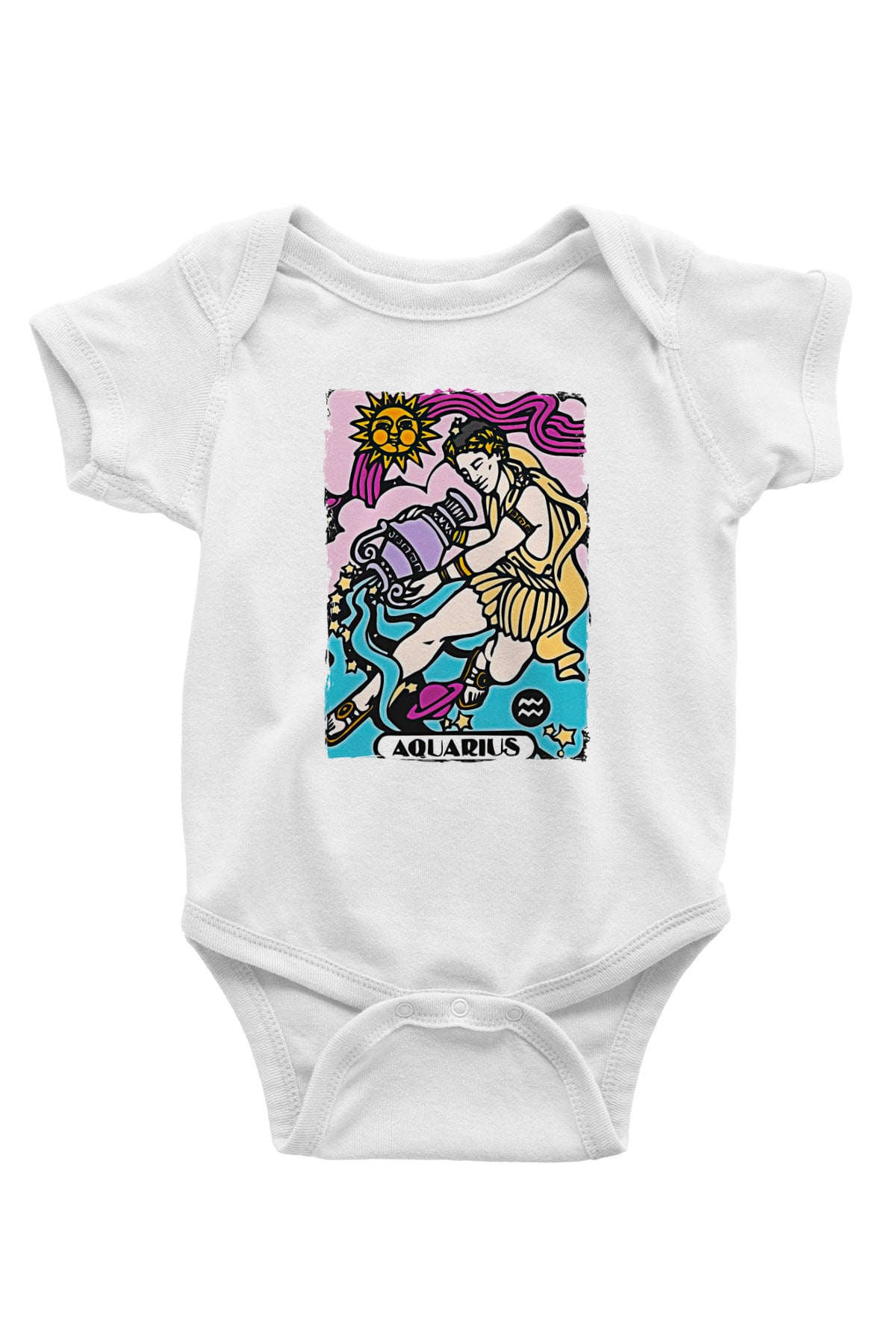 Kova Burcu Baskılı Beyaz Unisex Bebek Body - Zıbın