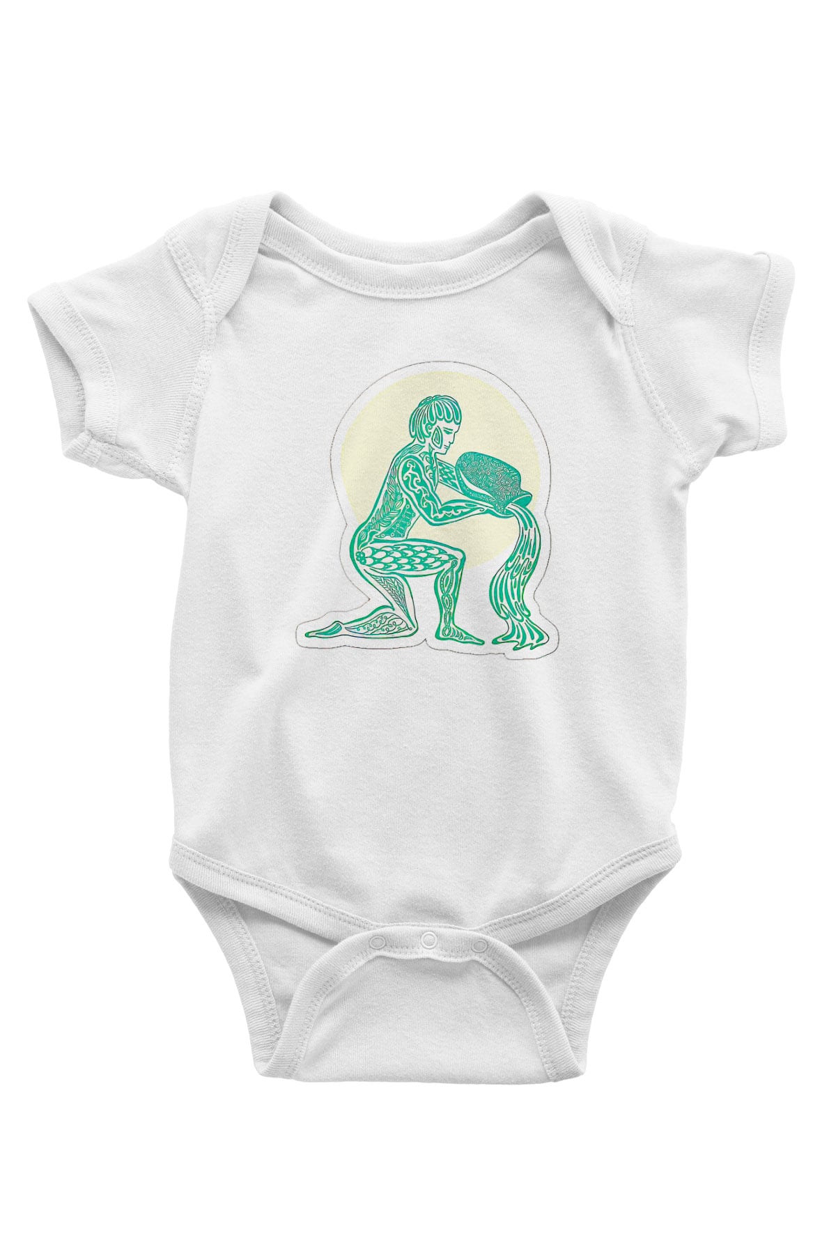 Kova Burcu Baskılı Beyaz Unisex Bebek Body - Zıbın
