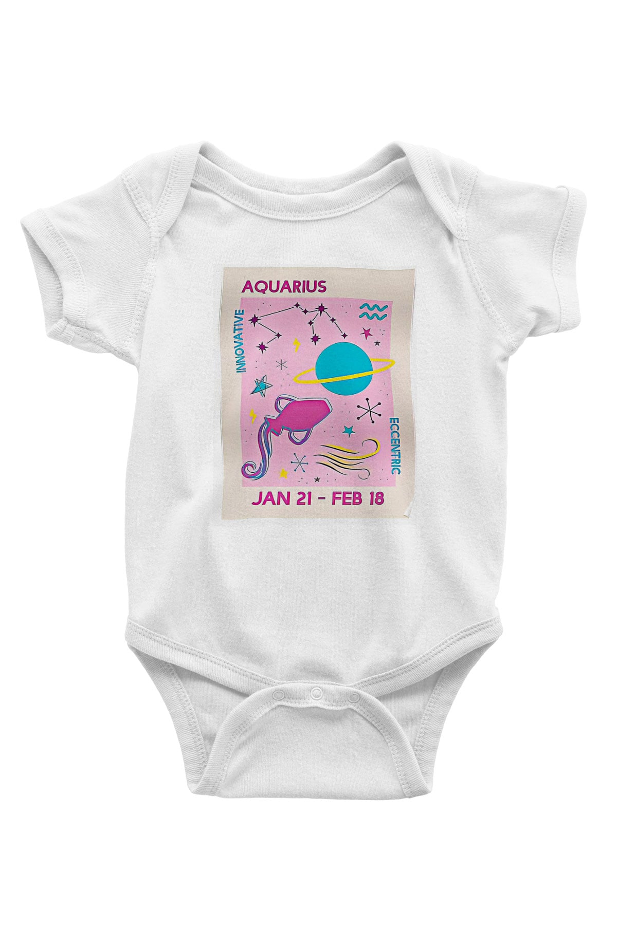 Kova Burcu Baskılı Beyaz Unisex Bebek Body - Zıbın