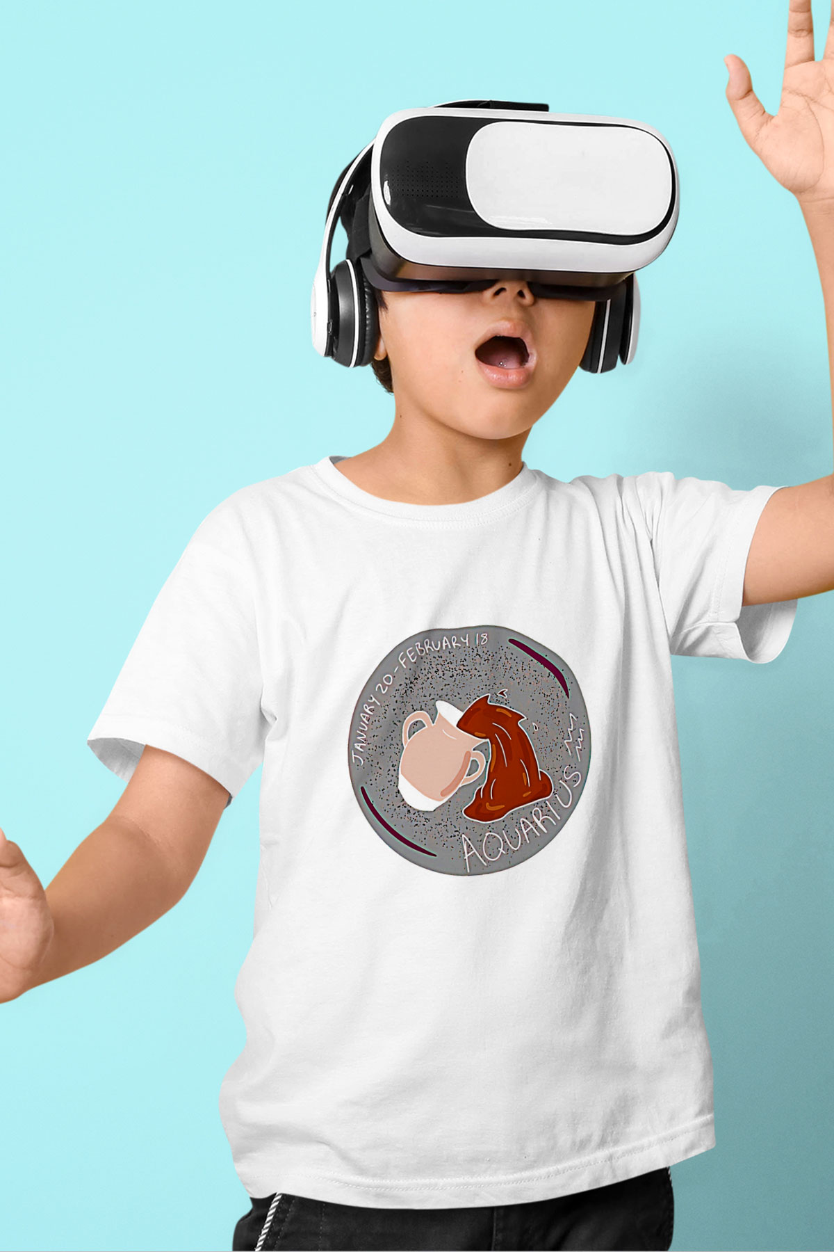 Kova Burcu Baskılı Beyaz Unisex Beyaz Çocuk Tişört - Tshirt
