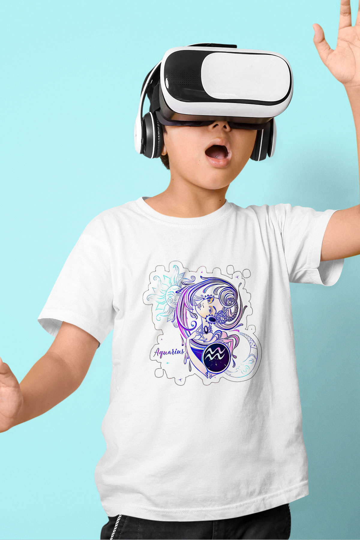 Kova Burcu Baskılı Beyaz Unisex Beyaz Çocuk Tişört - Tshirt