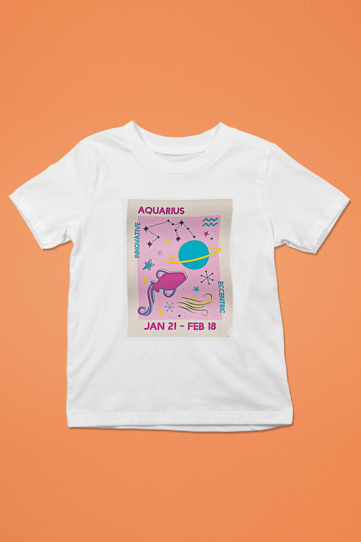 Kova Burcu Baskılı Beyaz Unisex Beyaz Çocuk Tişört - Tshirt