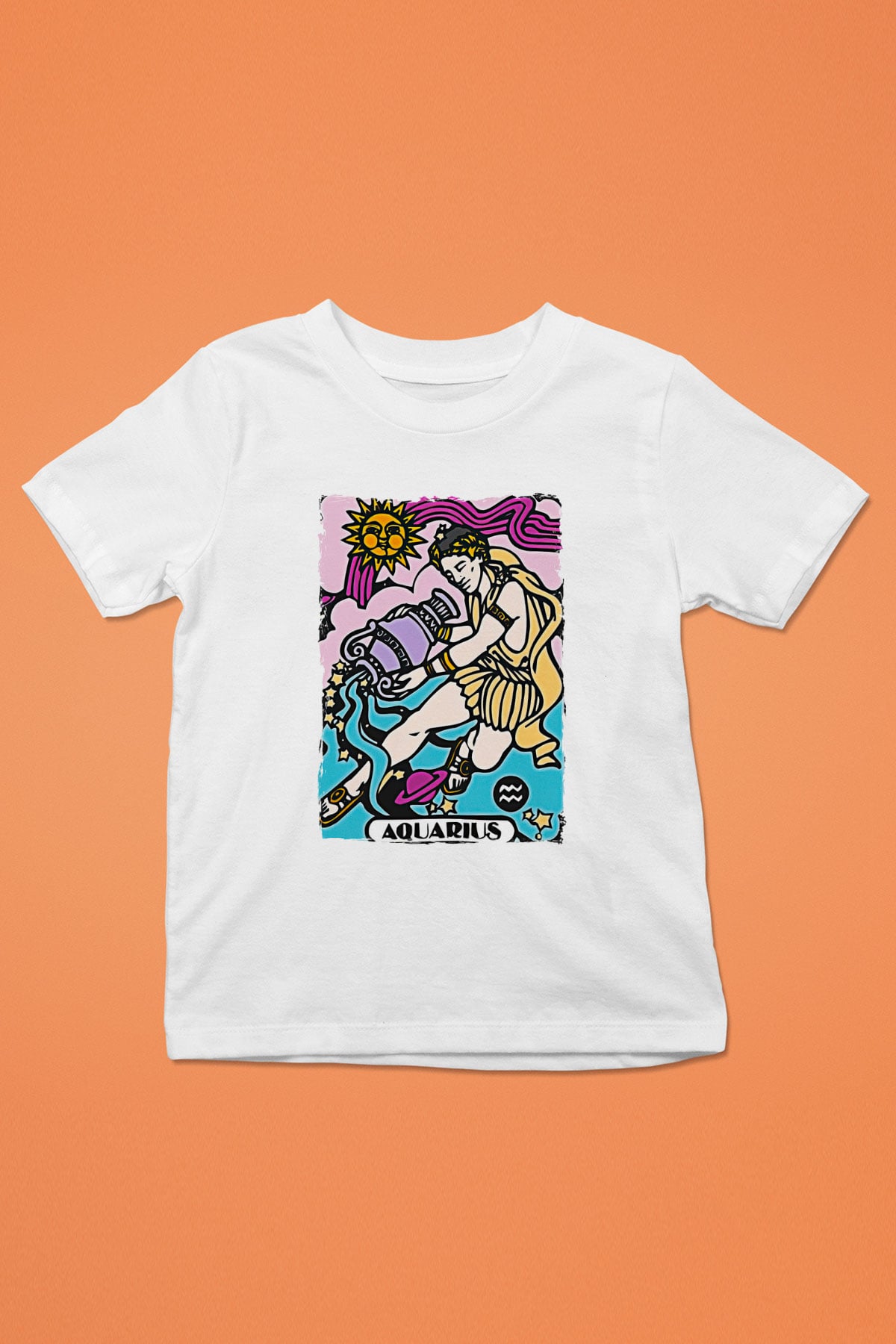Kova Burcu Baskılı Beyaz Unisex Beyaz Çocuk Tişört - Tshirt