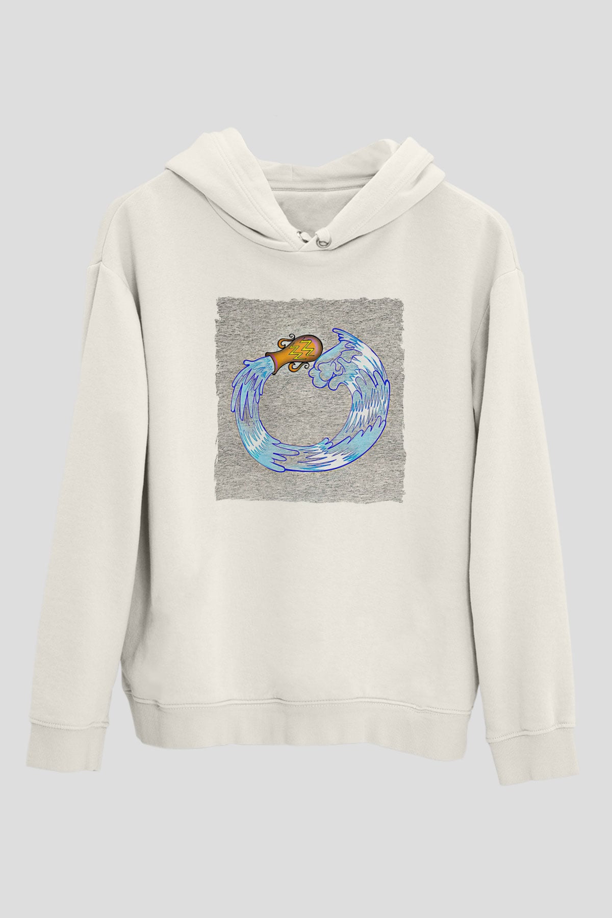 Kova Burcu Baskılı Beyaz Unisex Hoodie