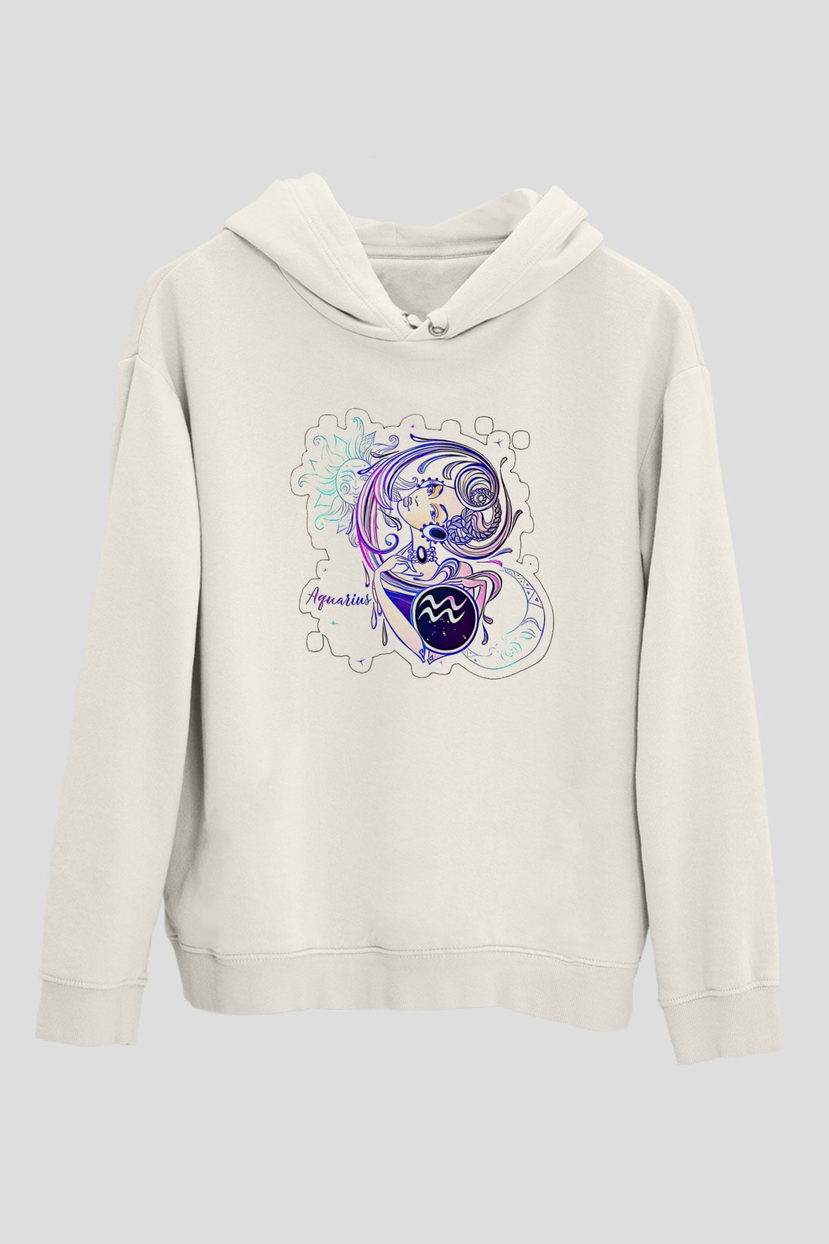 Kova Burcu Baskılı Beyaz Unisex Hoodie