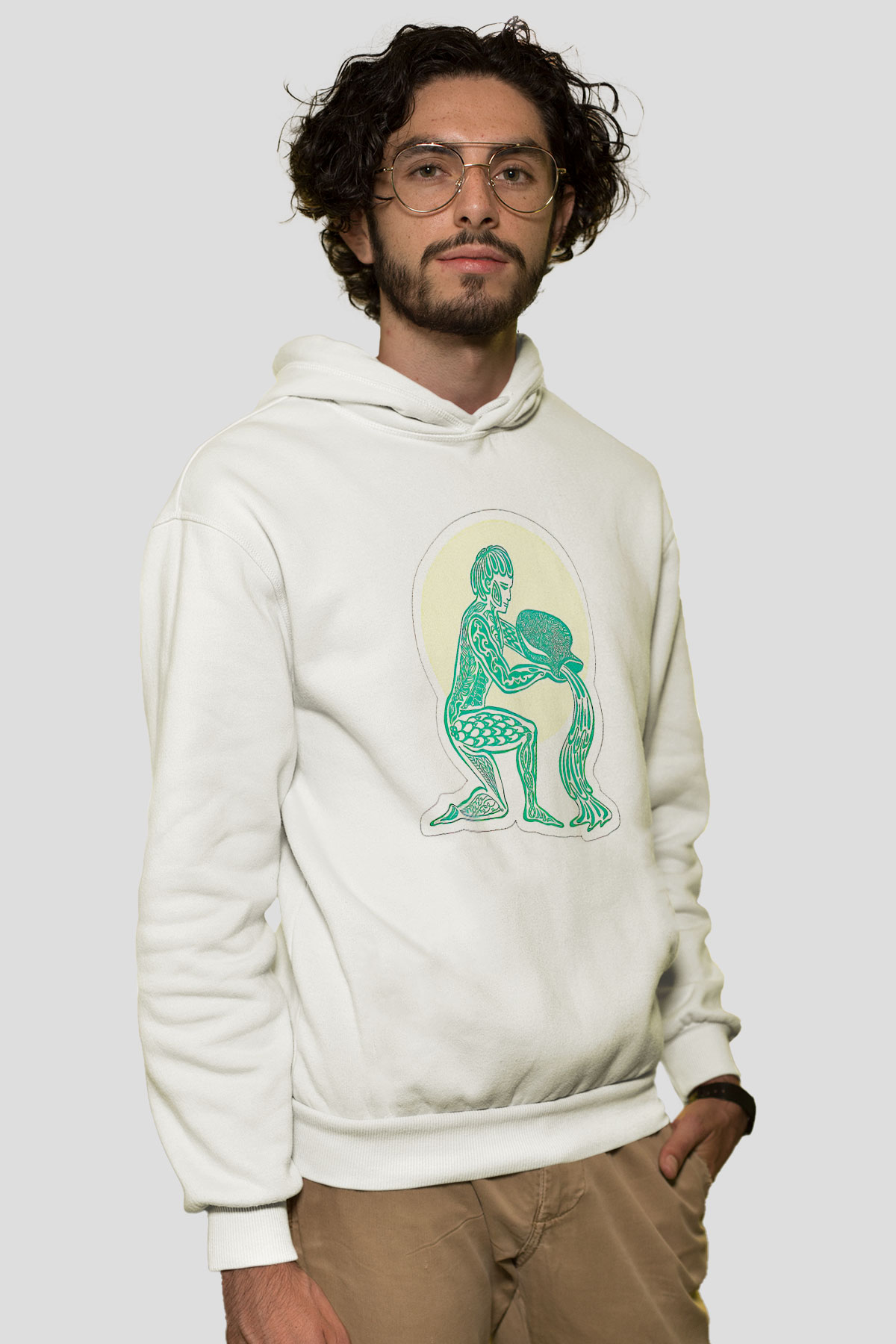 Kova Burcu Baskılı Beyaz Unisex Hoodie