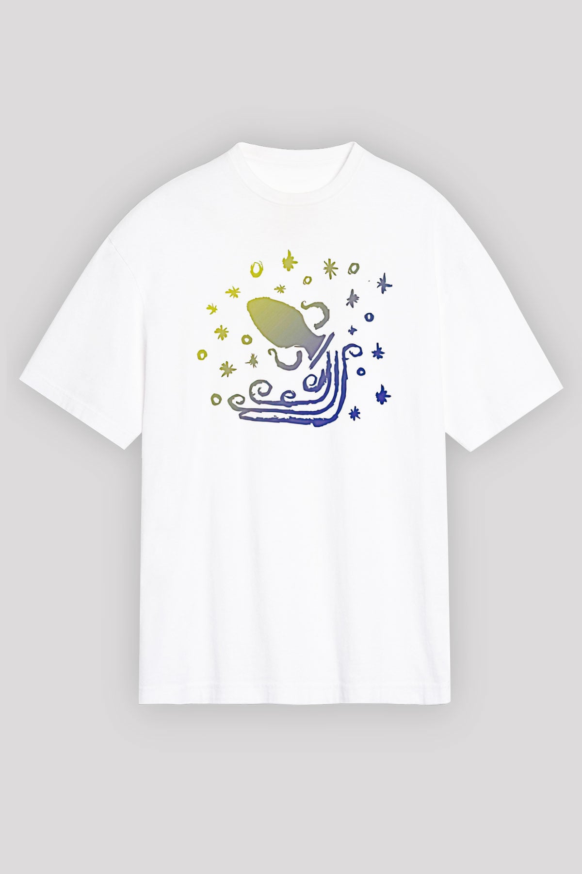 Kova Burcu Baskılı Beyaz Unisex Oversize Tişört - Tshirt