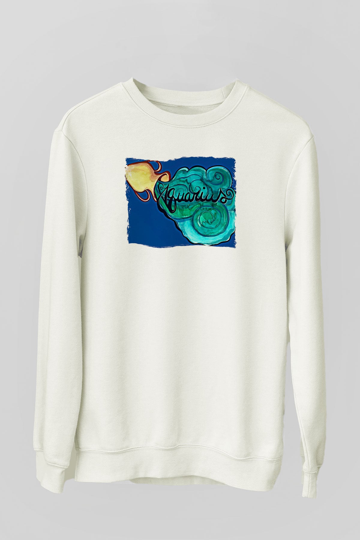 Kova Burcu Baskılı Beyaz Unisex Sweatshirt