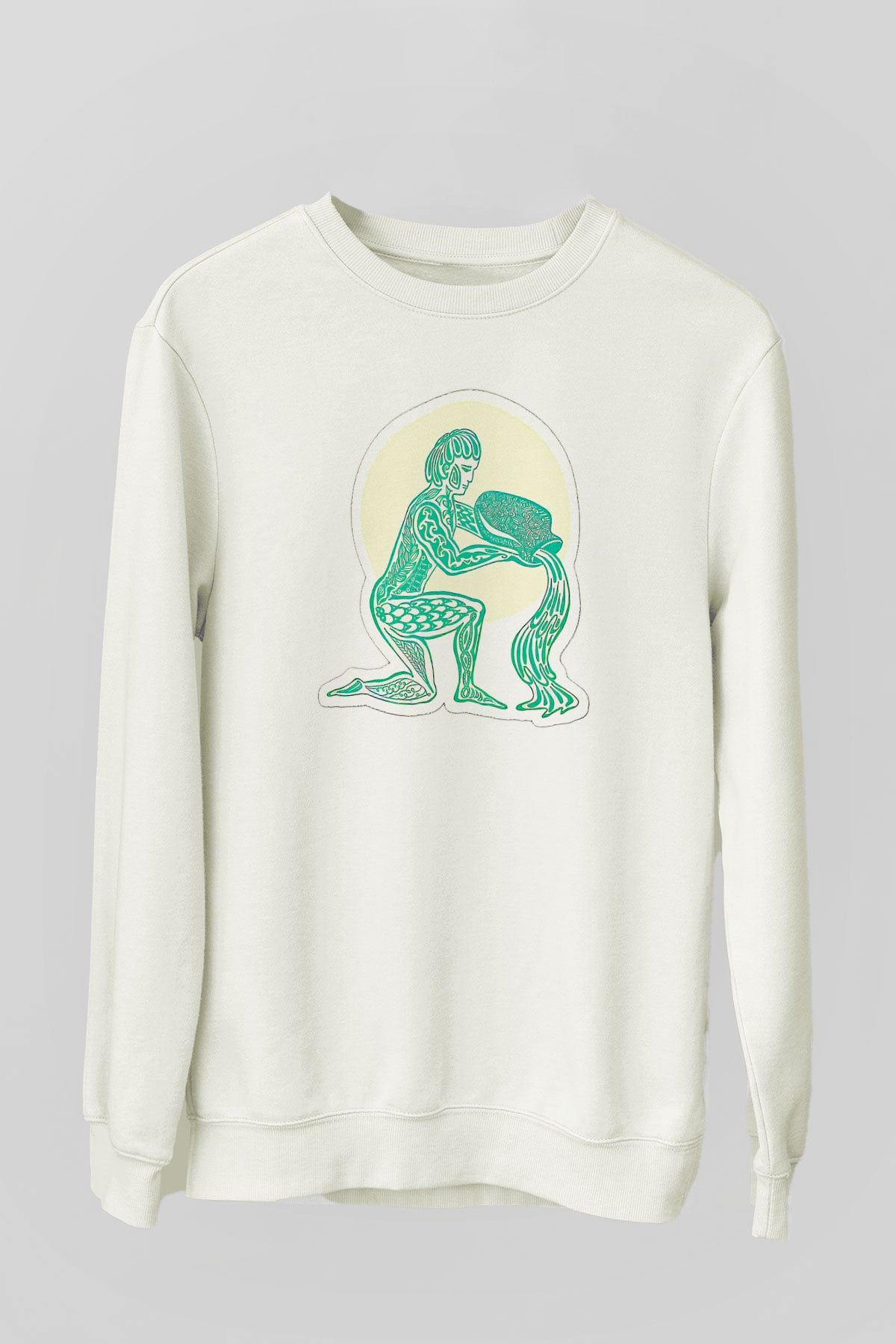 Kova Burcu Baskılı Beyaz Unisex Sweatshirt