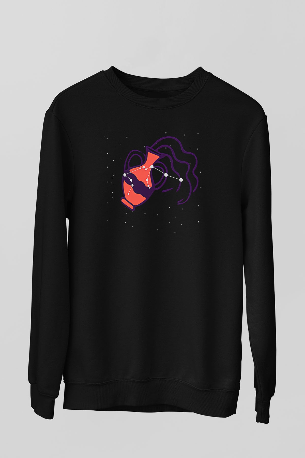 Kova Burcu Baskılı Unisex Siyah Sweatshirt