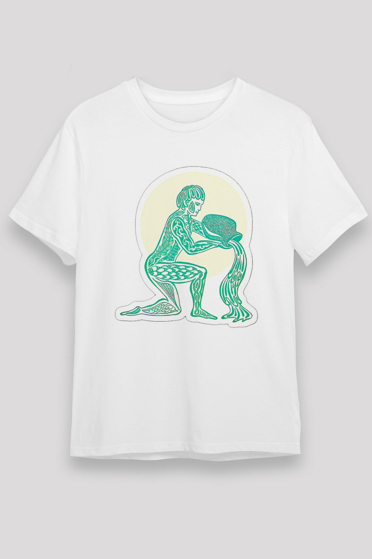 Kova Burcu Unisex Baskılı Beyaz Tişört - Tshirt