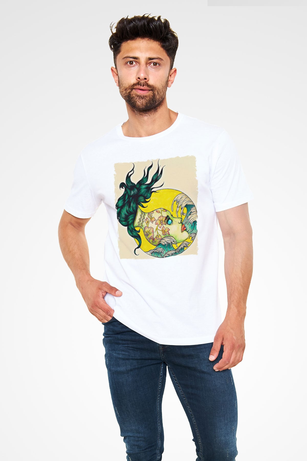 Kova Burcu Unisex Baskılı Beyaz Tişört - Tshirt