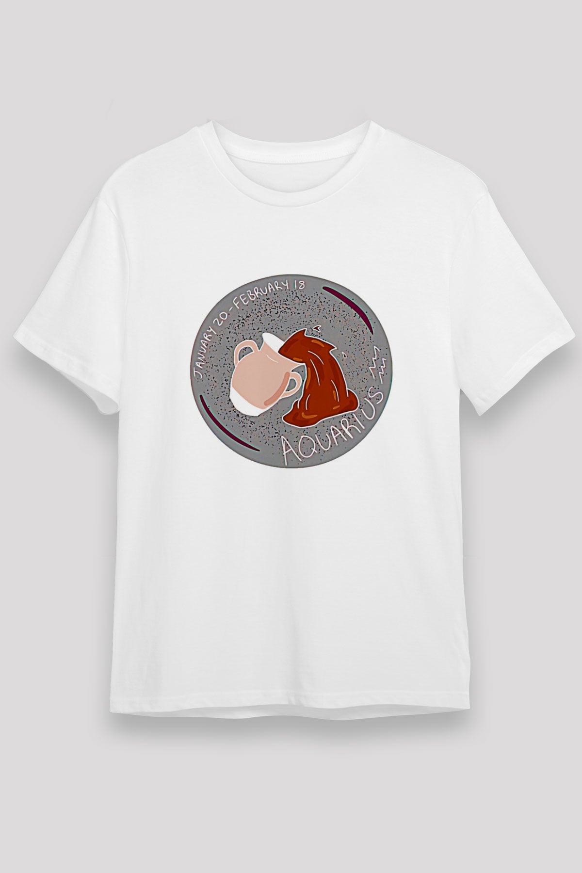 Kova Burcu Unisex Baskılı Beyaz Tişört - Tshirt