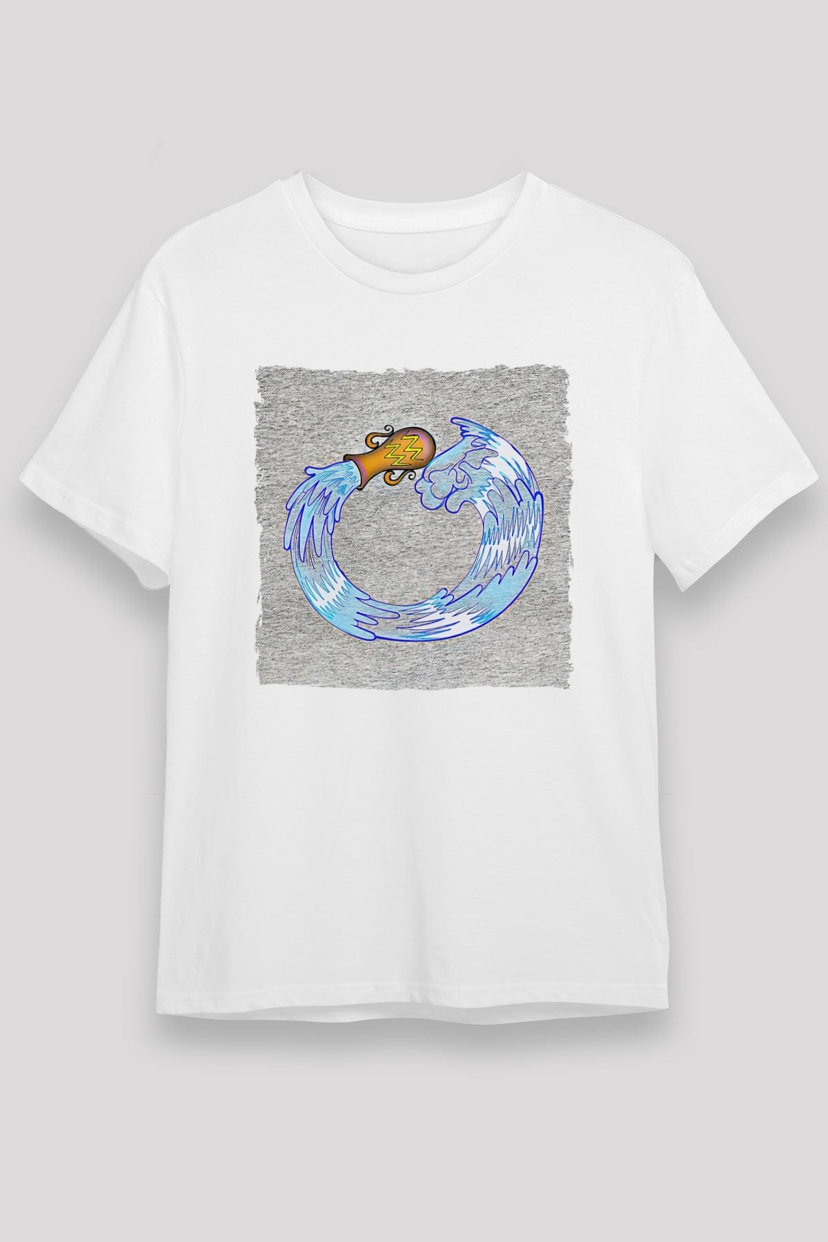 Kova Burcu Unisex Baskılı Beyaz Tişört - Tshirt