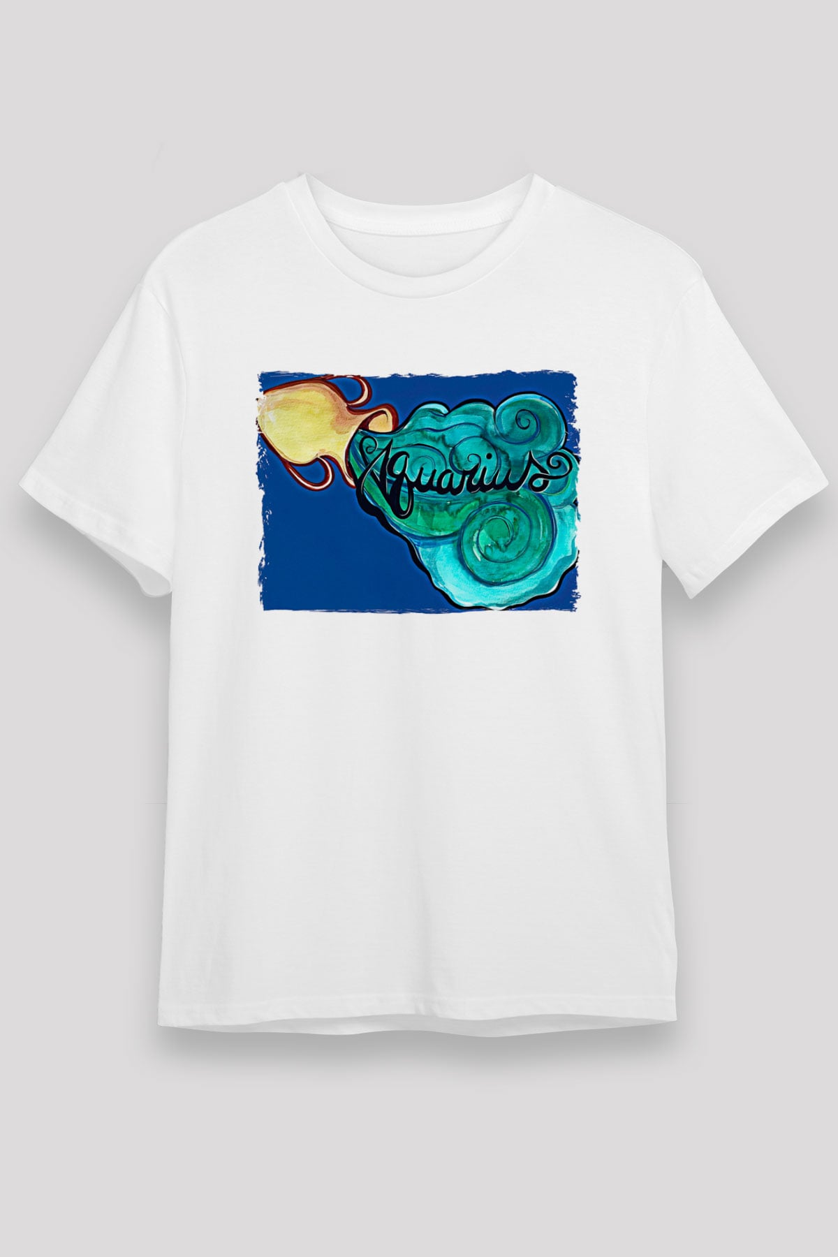 Kova Burcu Unisex Baskılı Beyaz Tişört - Tshirt