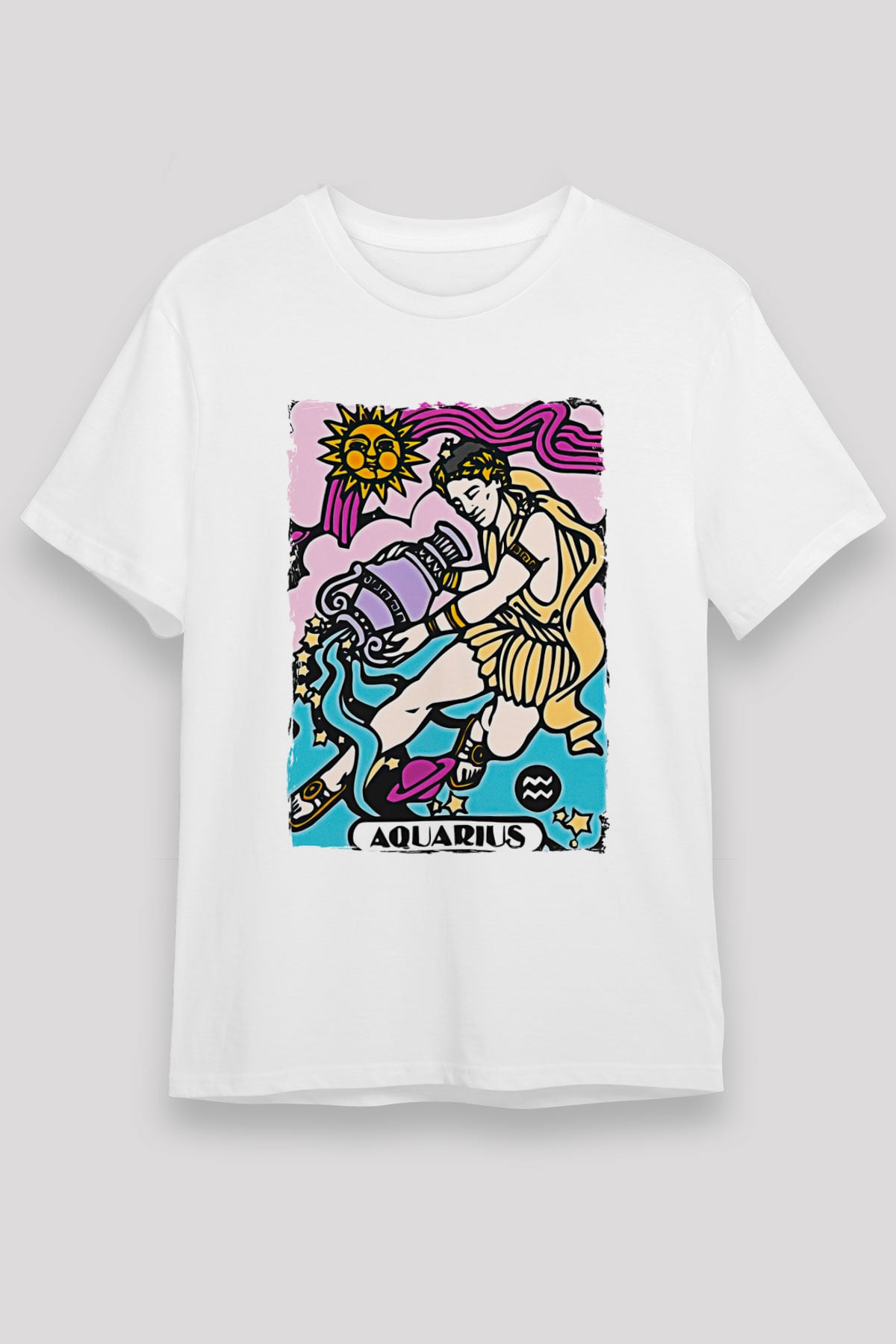 Kova Burcu Unisex Baskılı Beyaz Tişört - Tshirt