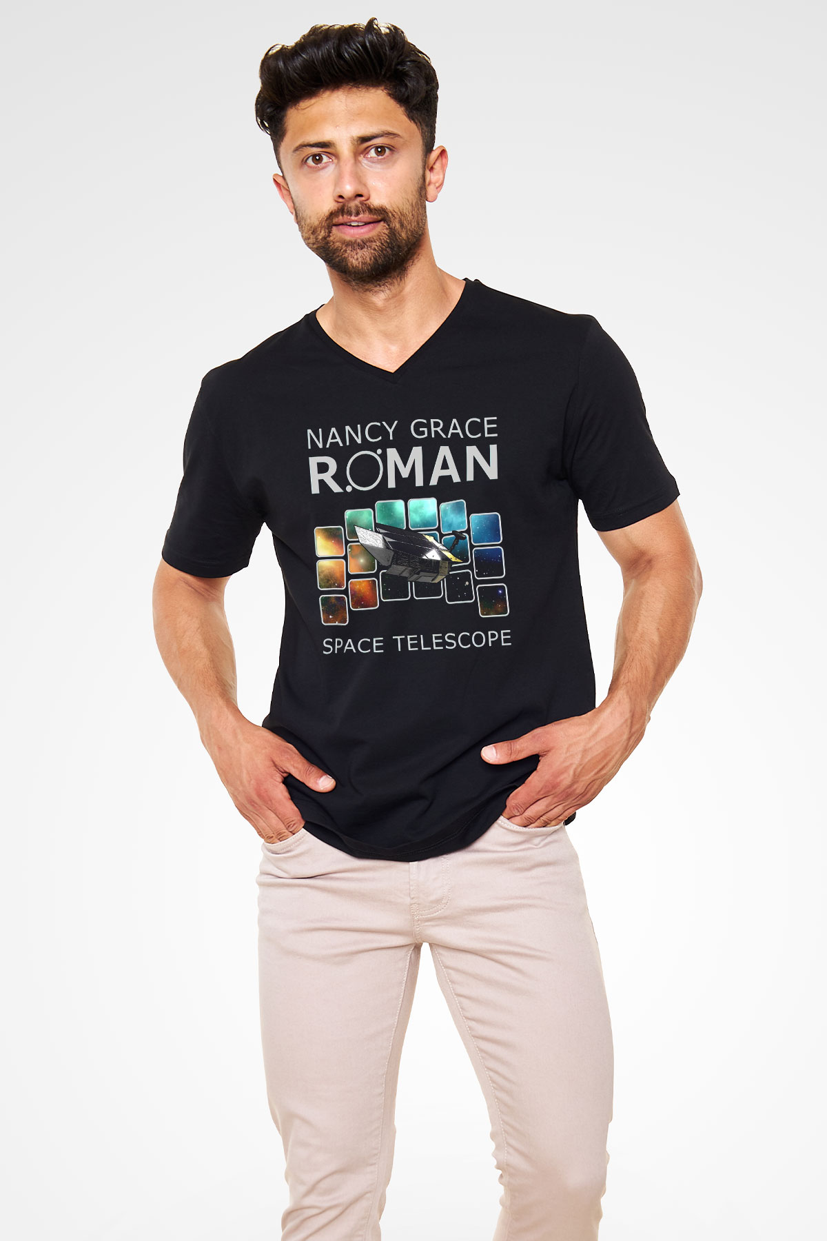 Kozmolog Siyah Unisex V Yaka Tişört