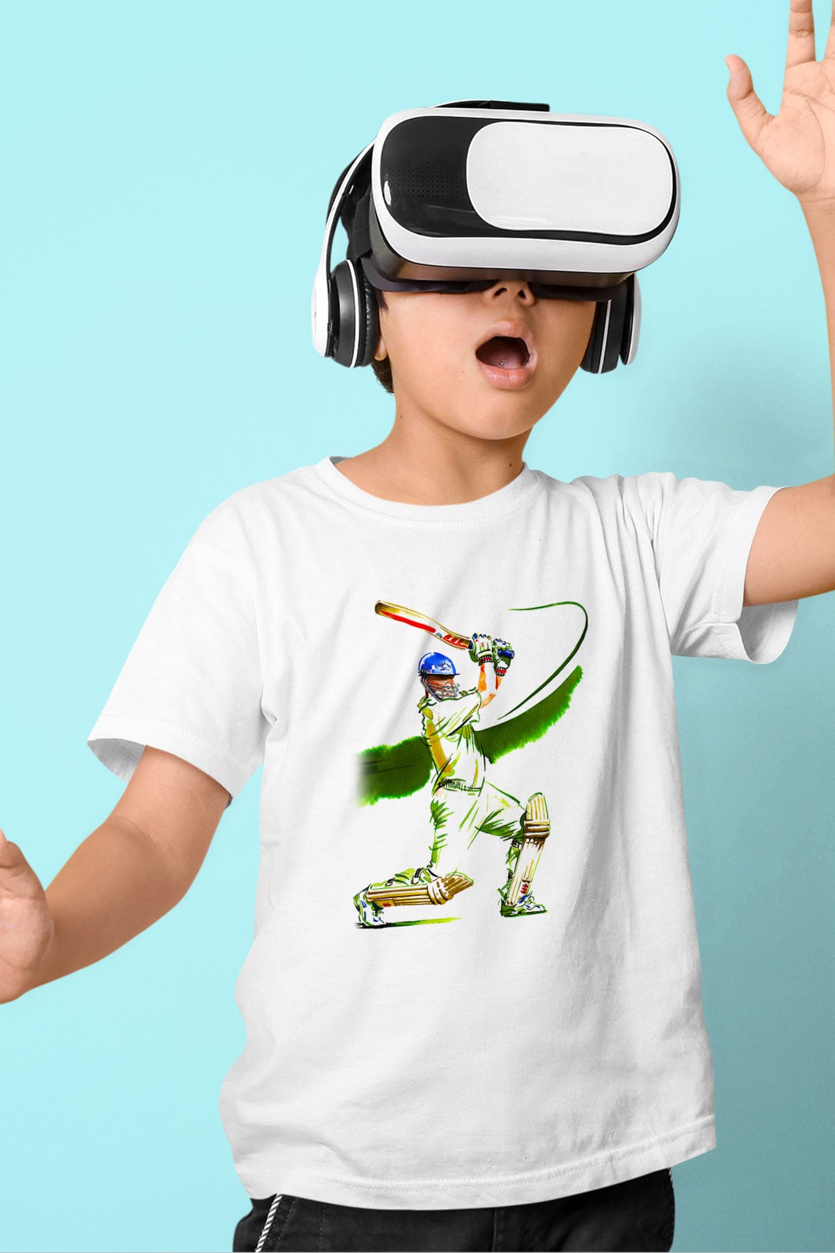Kriket Baskılı Unisex Beyaz Çocuk Tişört - Tshirt