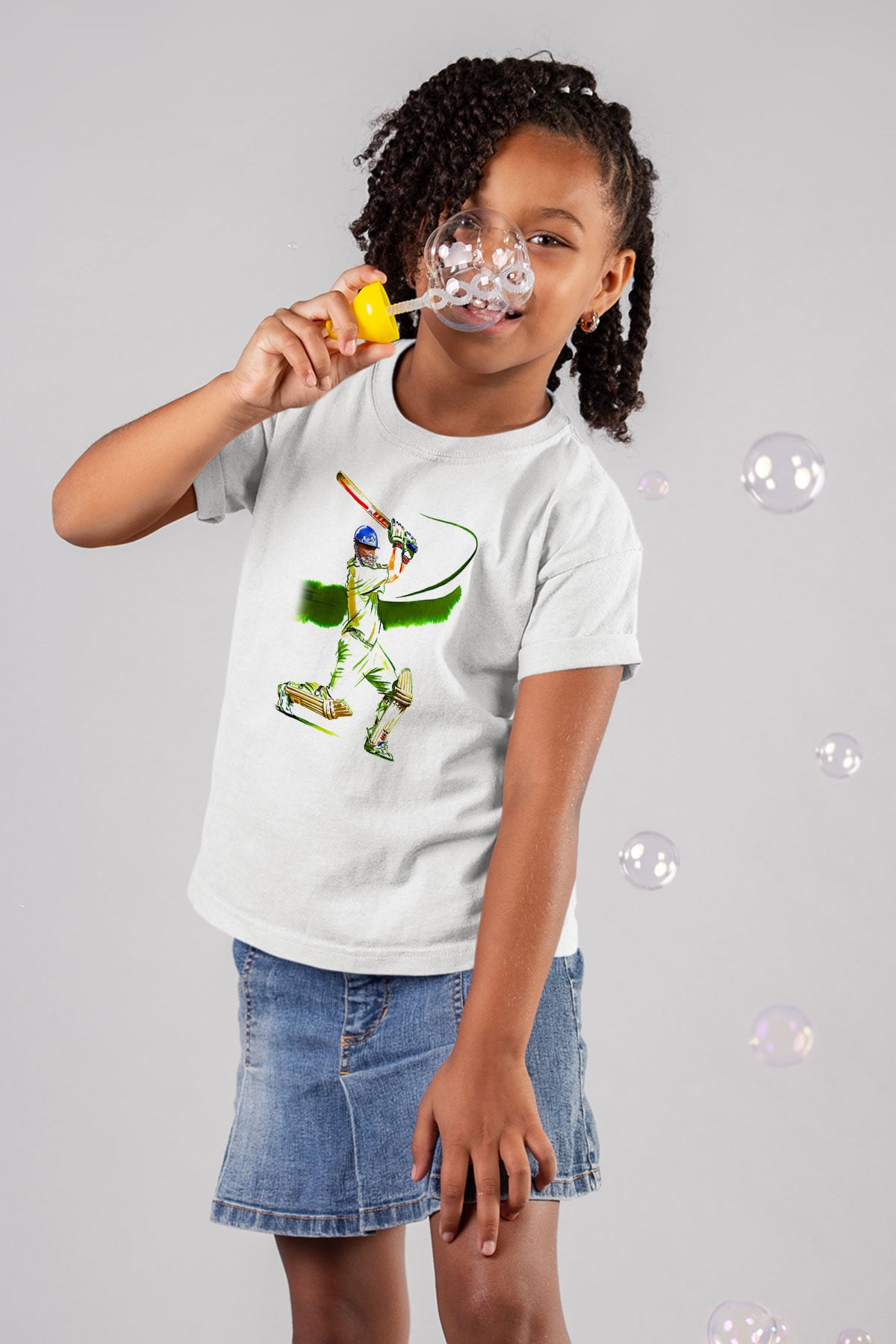 Kriket Baskılı Unisex Beyaz Çocuk Tişört - Tshirt