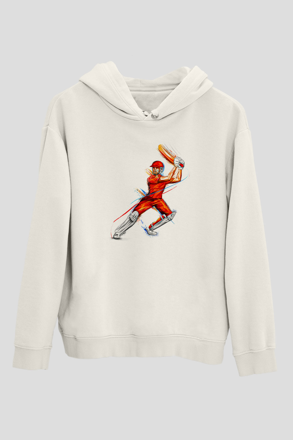 Kriket Baskılı Unisex Ekru Hoodie