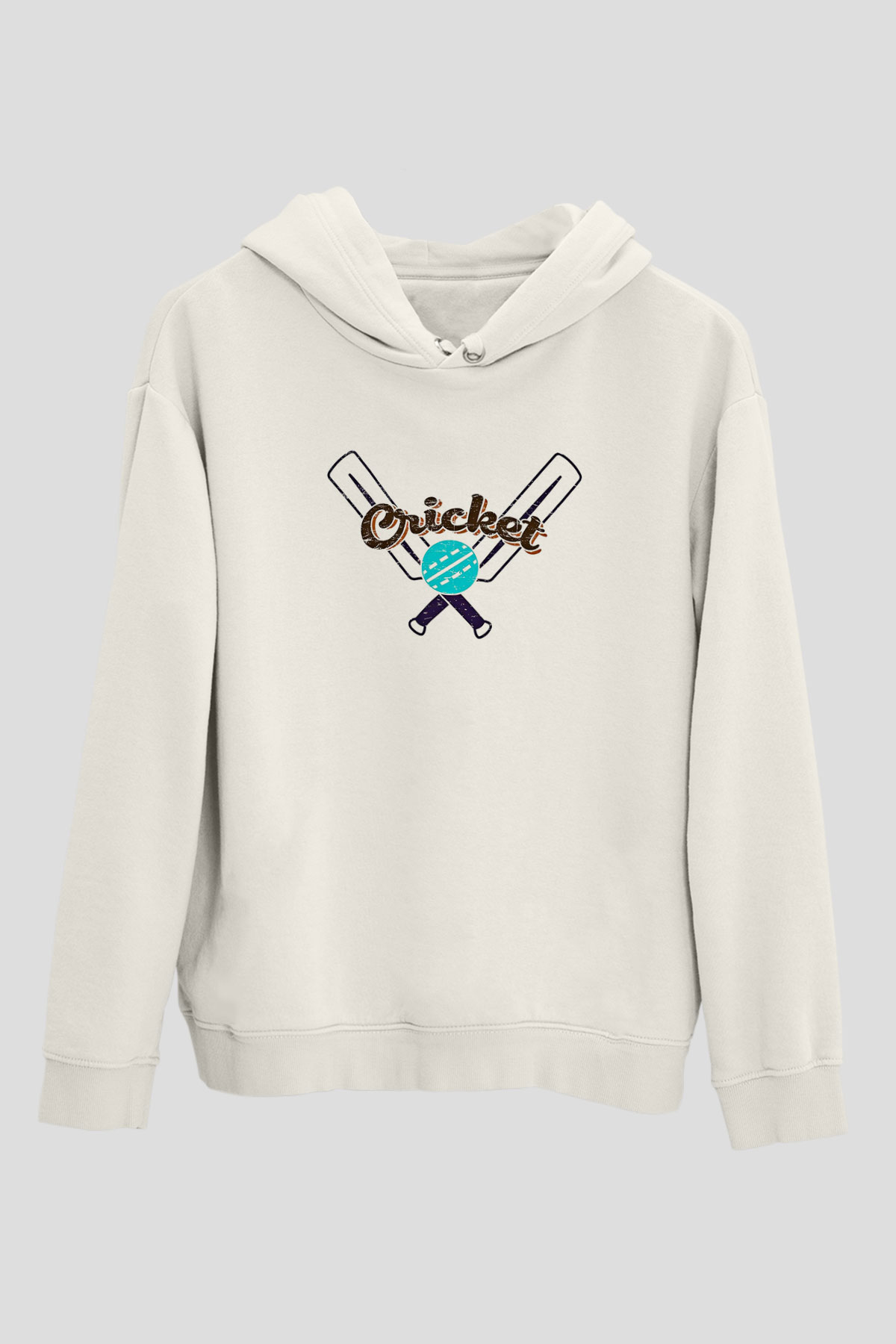Kriket Baskılı Unisex Ekru Hoodie