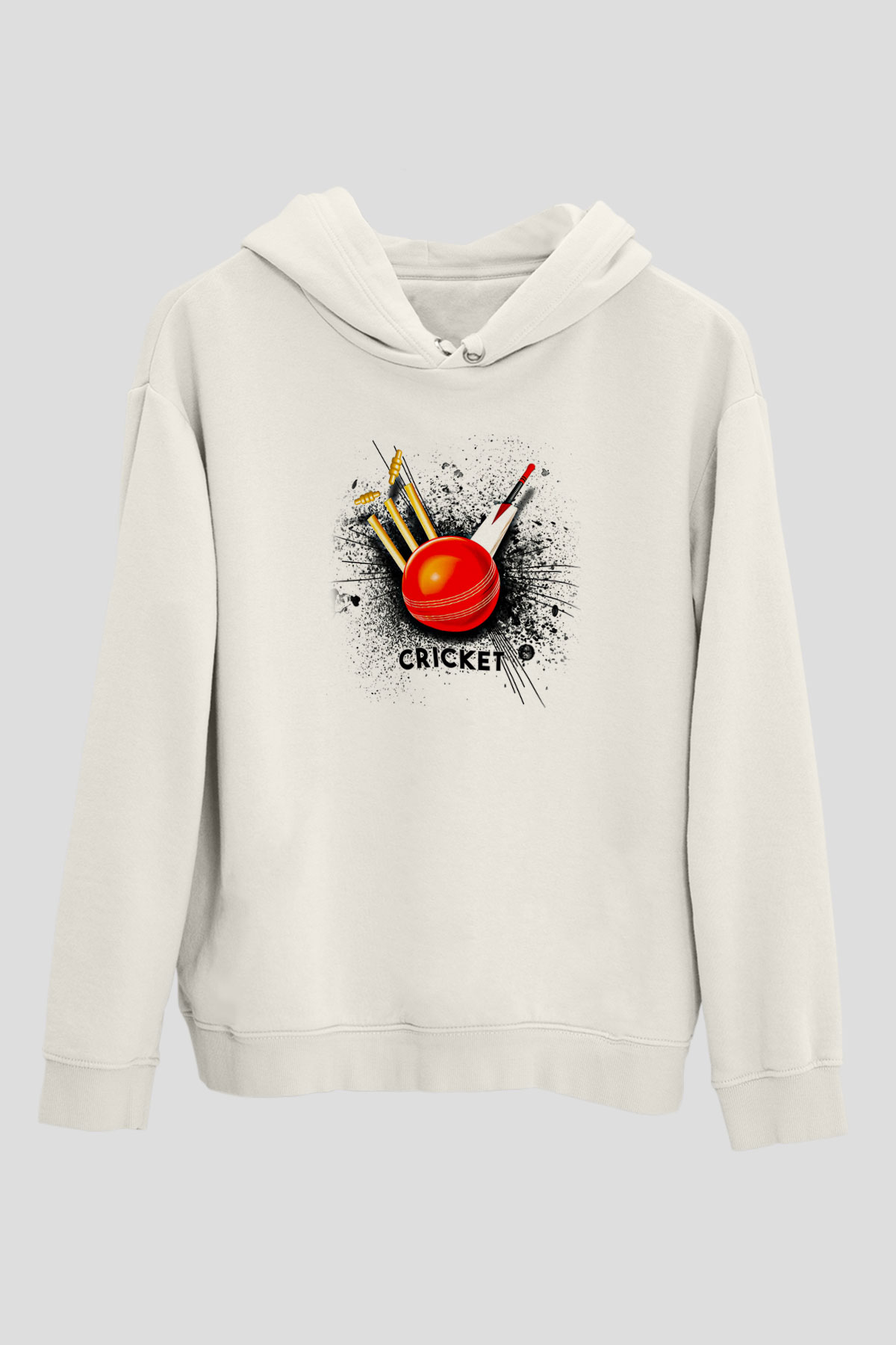 Kriket Baskılı Unisex Ekru Hoodie
