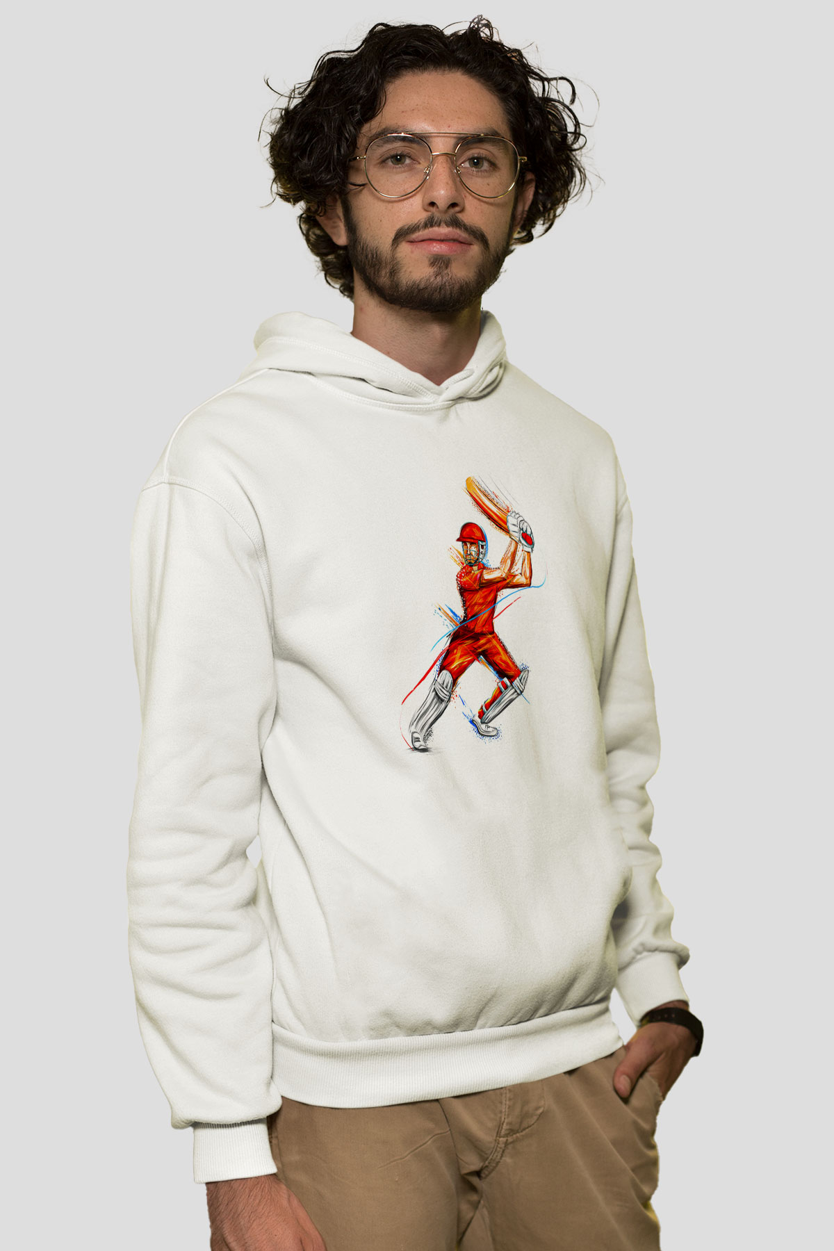 Kriket Baskılı Unisex Ekru Hoodie