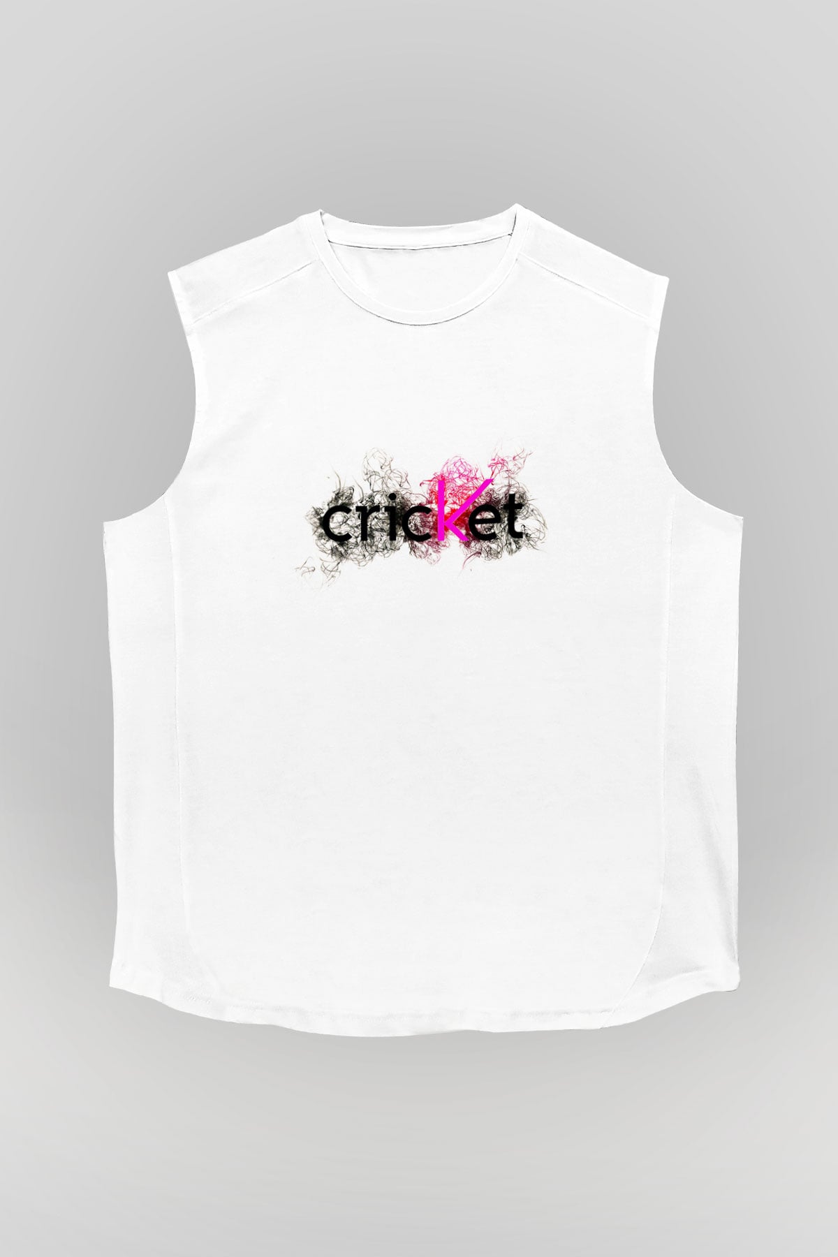 Kriket Baskılı Unisex Kolsuz Beyaz Tişört